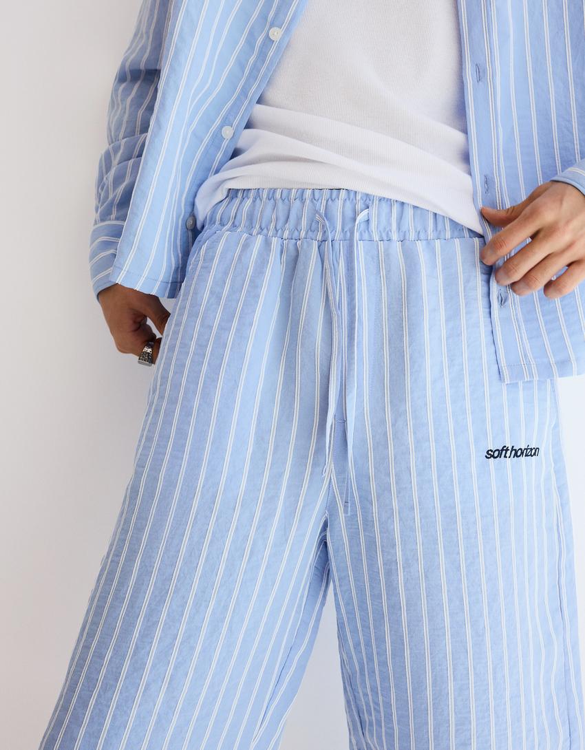 Bermuda super baggy rayures-Bleu clair