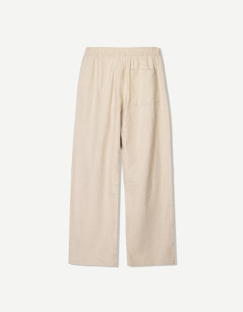 Wide-leg linen blend jogger trousers-Sand-4