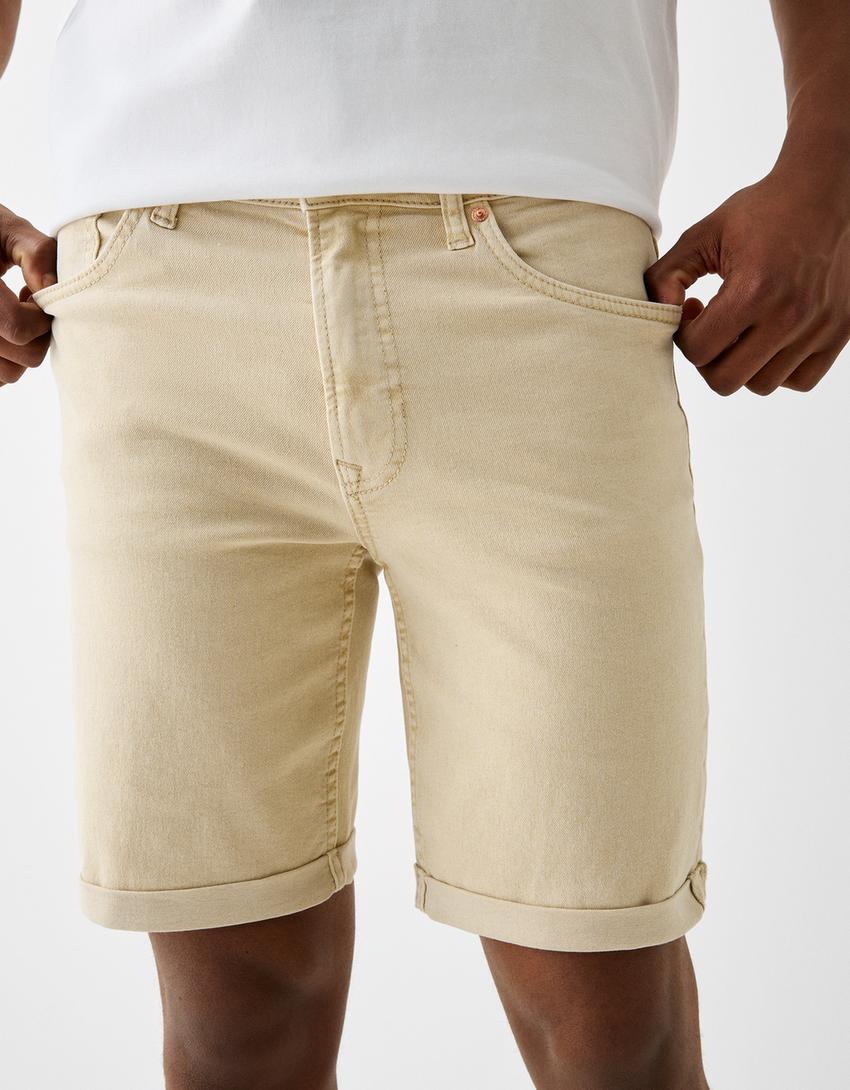 Bermuda denim retroussé-Beige-3