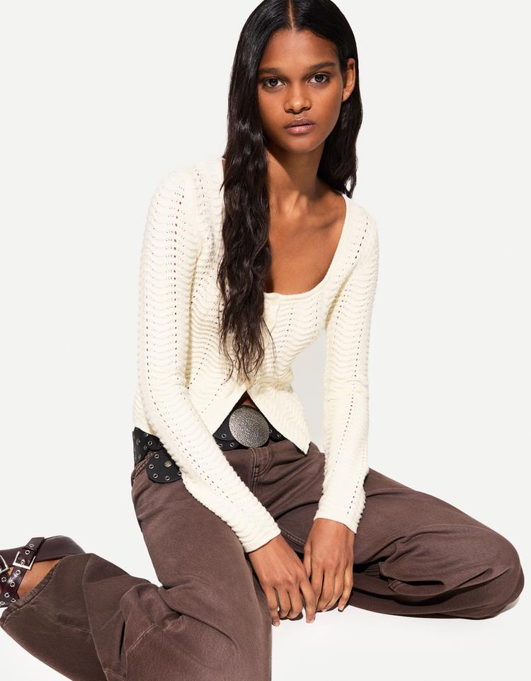 Openwork cardigan with scoop neck