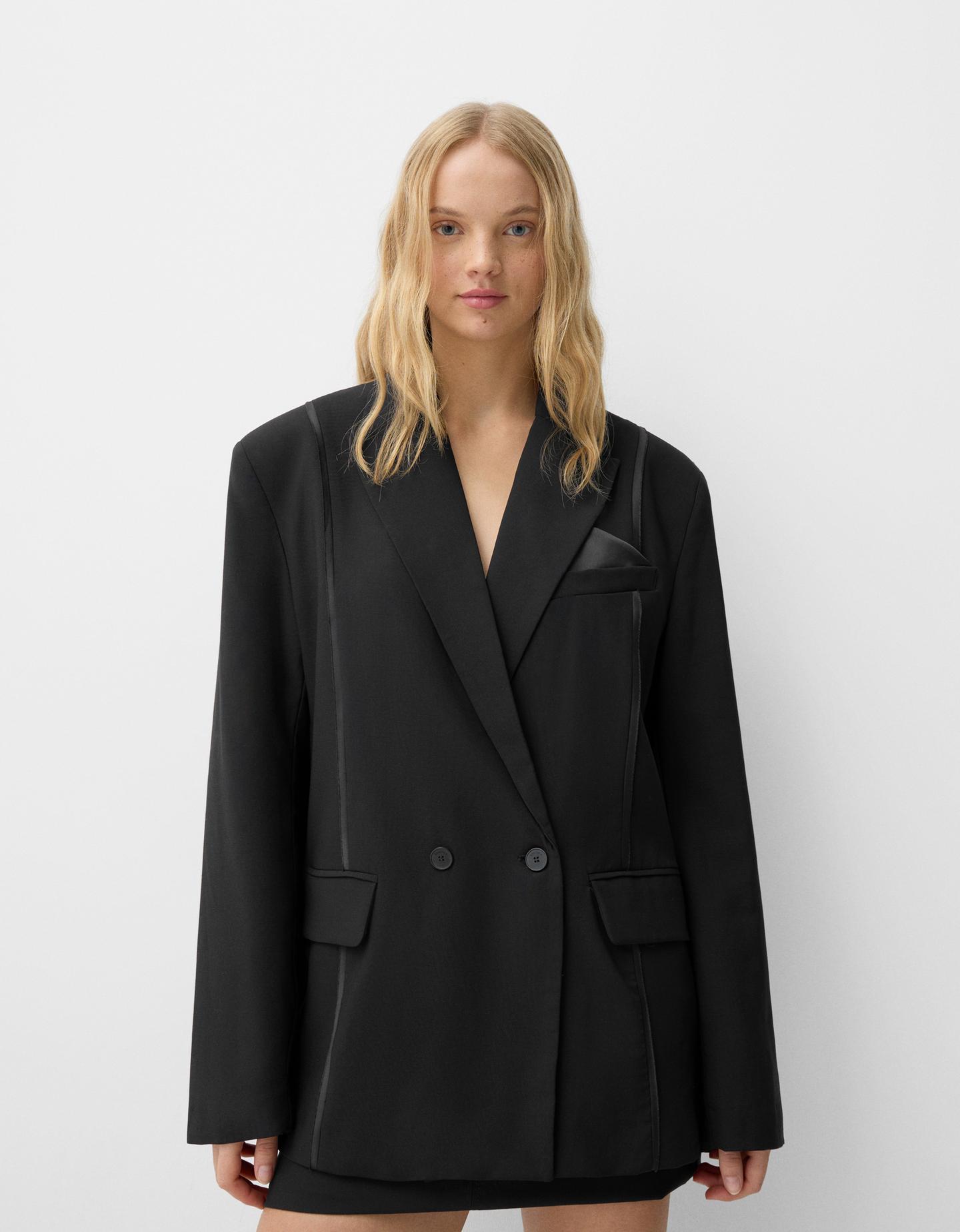 Bershka Oversize-Blazer Aus Satin Damen Xs-S Schwarz günstig online kaufen