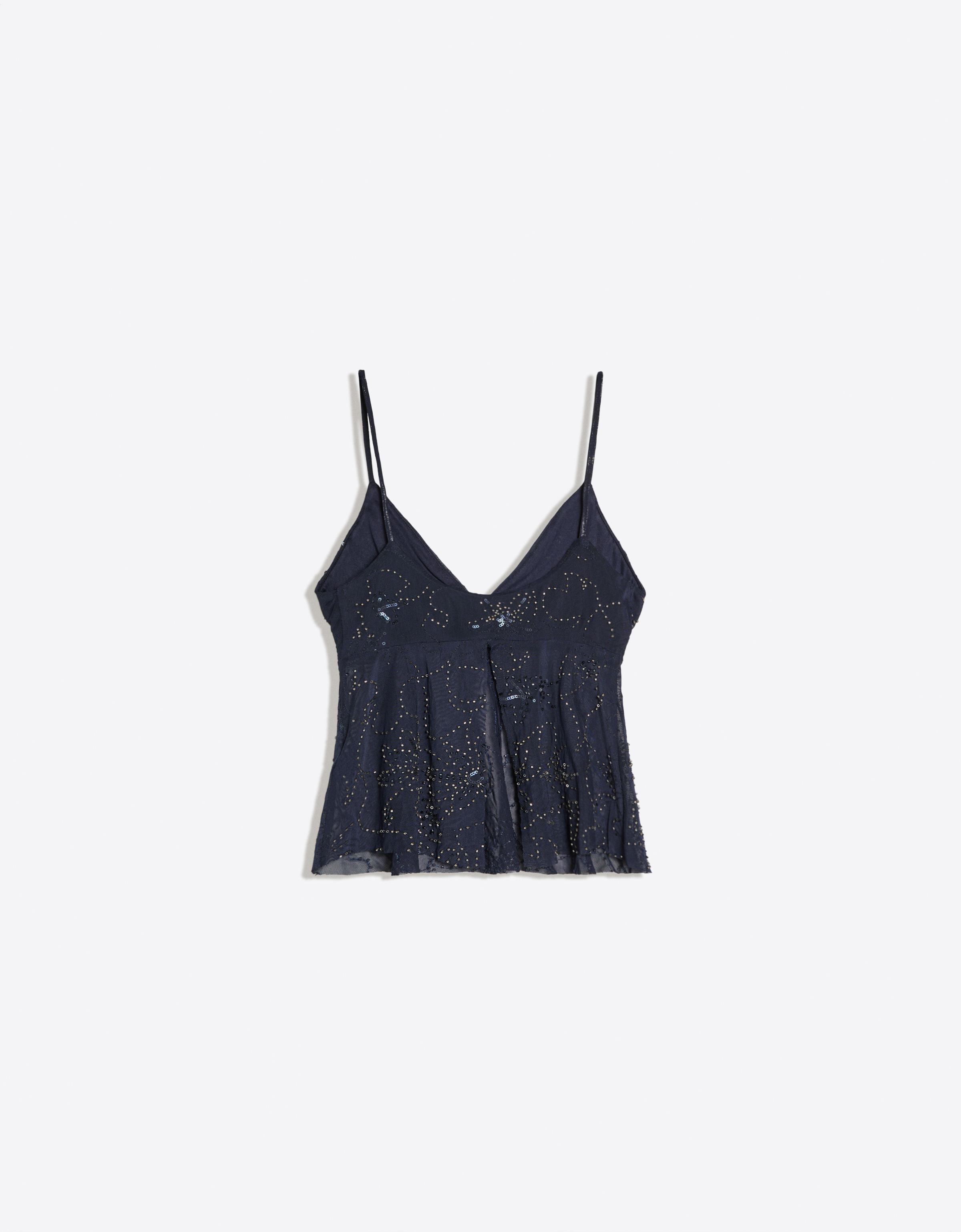 Rhinestone mesh strappy top — Navy