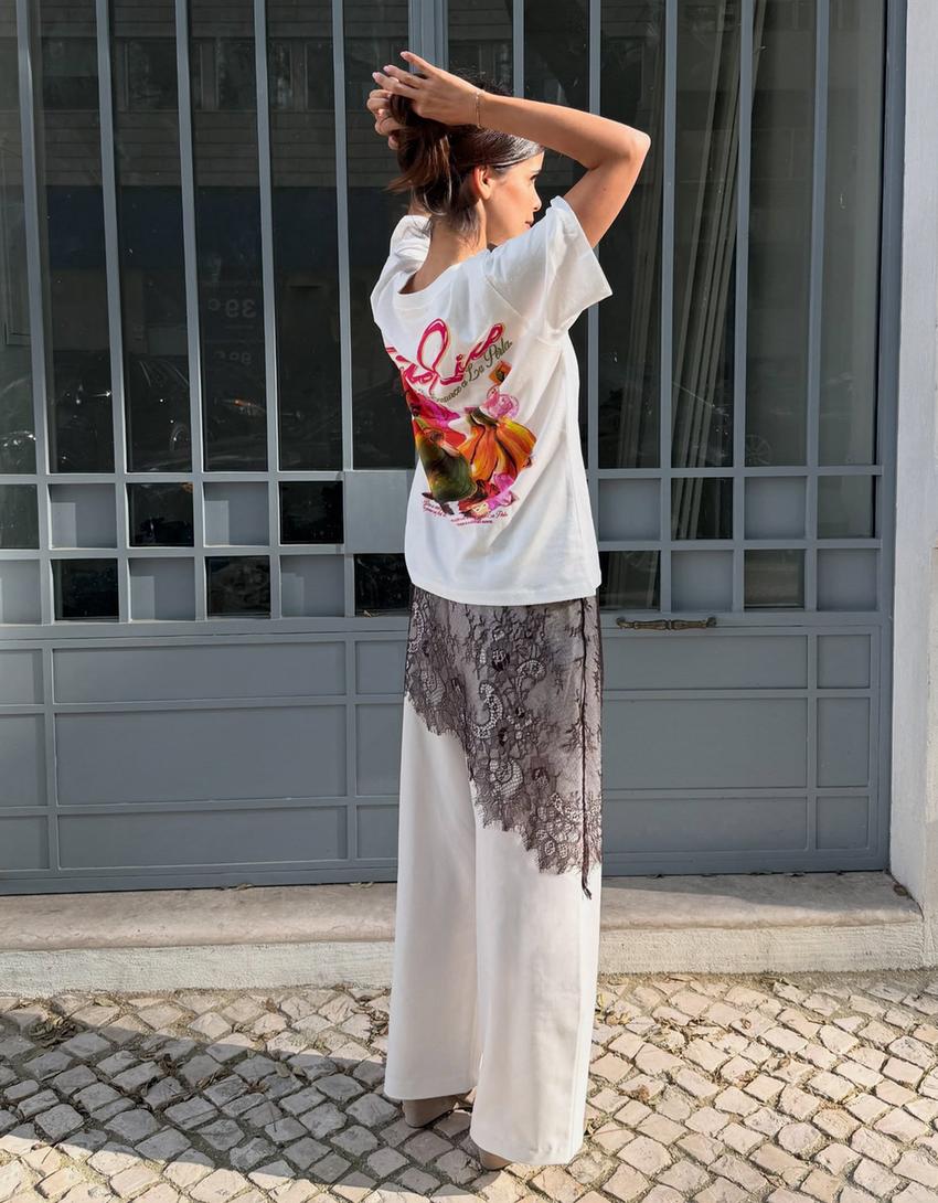 T-shirt oversize imprimé-Blanc cassé