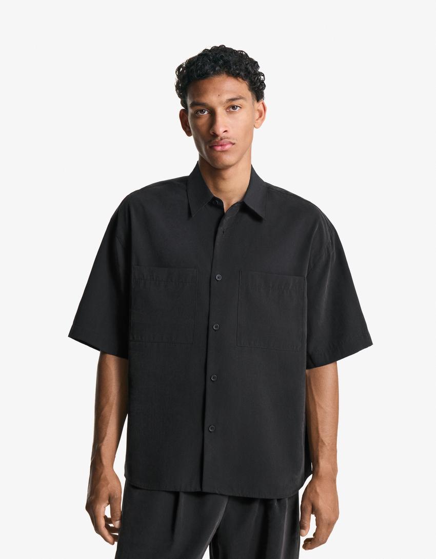 Chemise à manches courtes Boxy fit-Noir-0