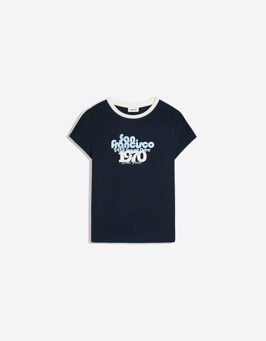 Short sleeve regular print T-shirt-Navy