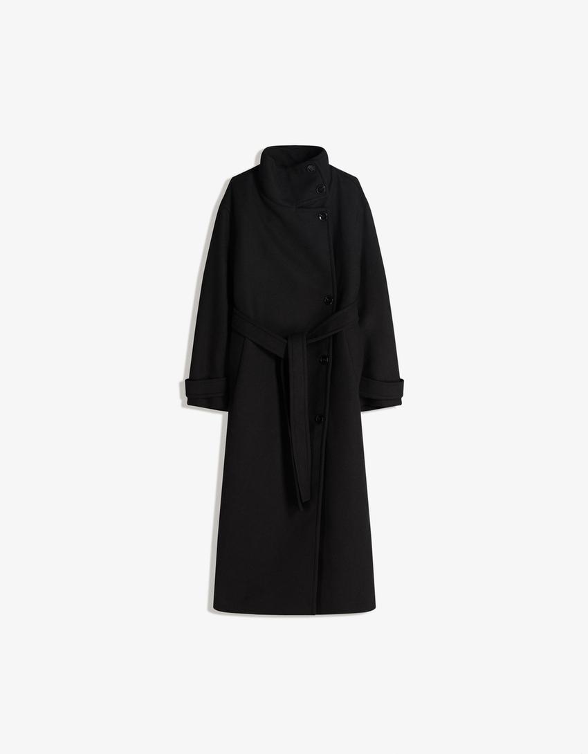 Cappotto lungo a collo alto-Nero
