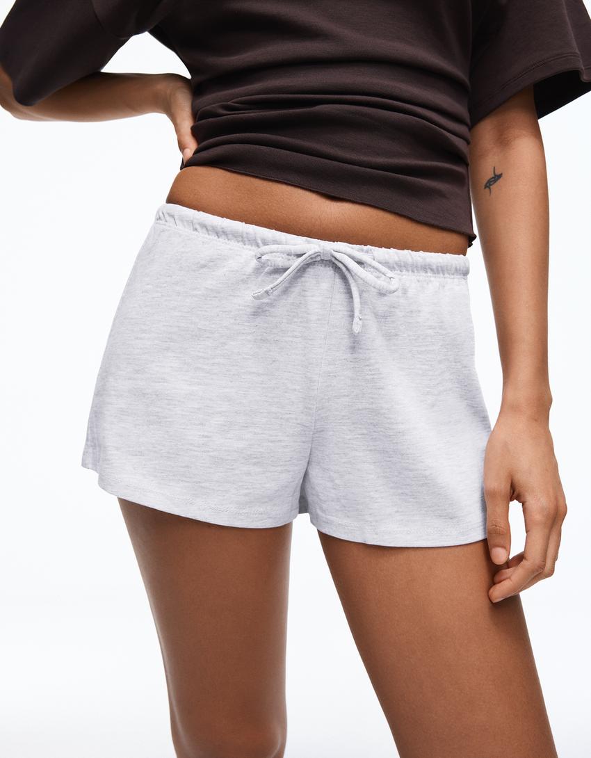 Plush shorts with elasticated waistband-Grey