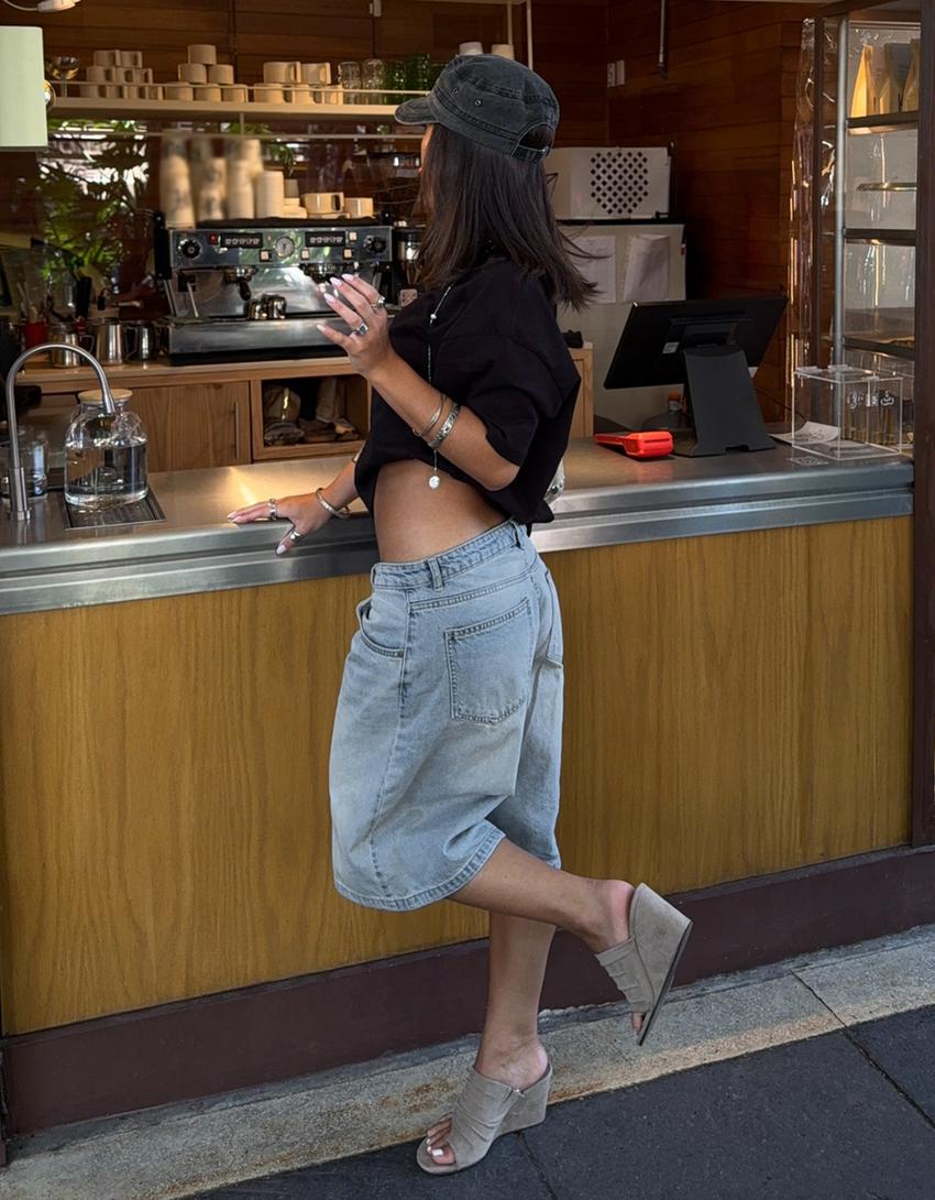 Bermuda jort baggy fit-Bleu lavé