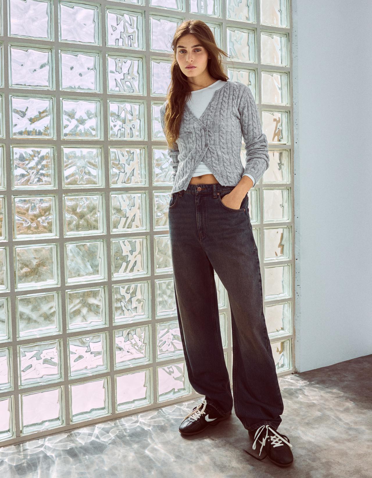 Woven knit wrap cardigan — Grey