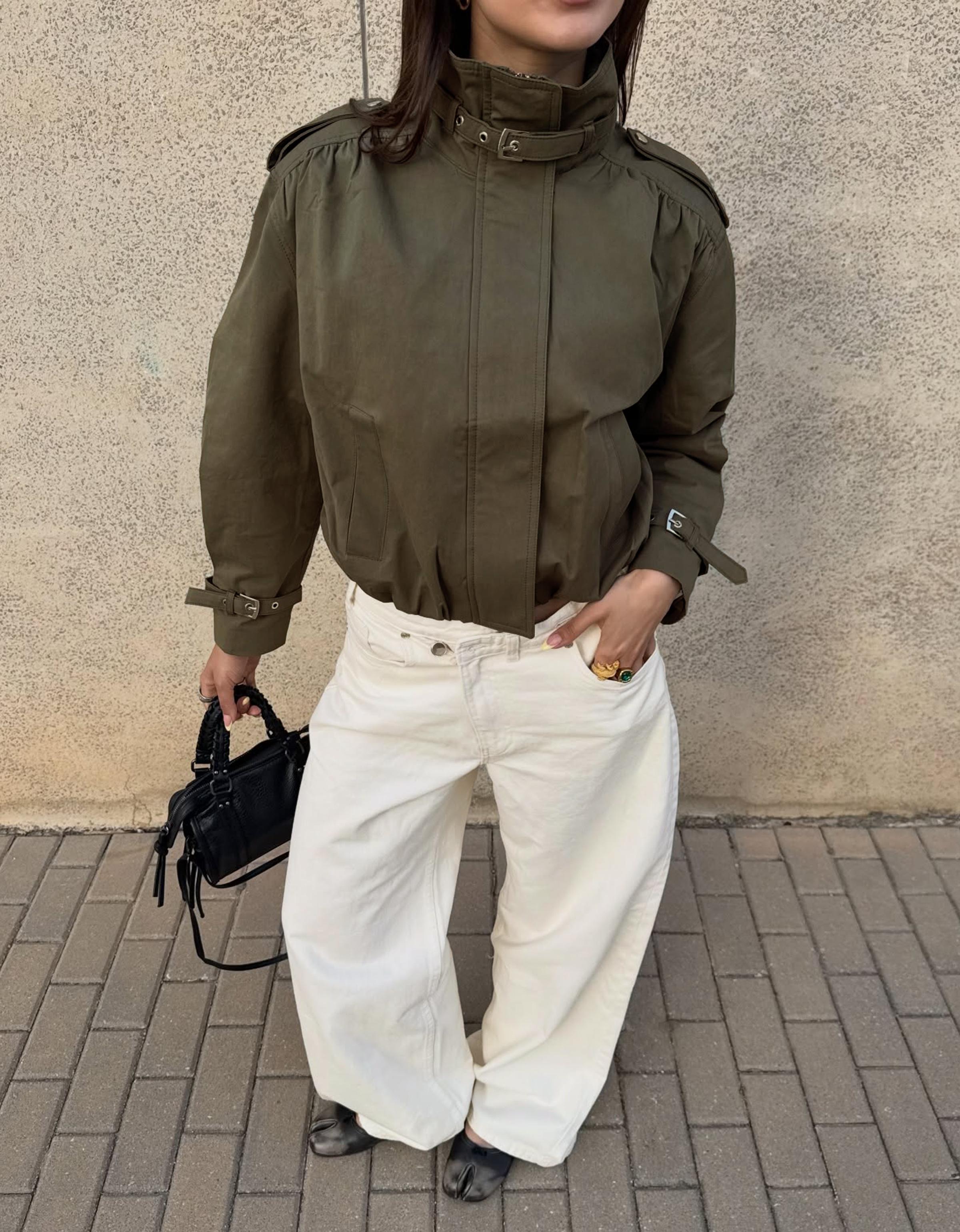 Wide leg jeans with crossover waist — Cream