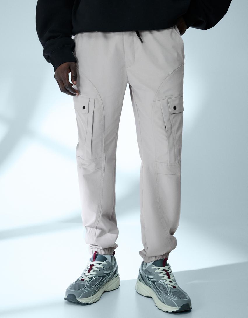 Slim fit teknik kargo pantolon-Gri