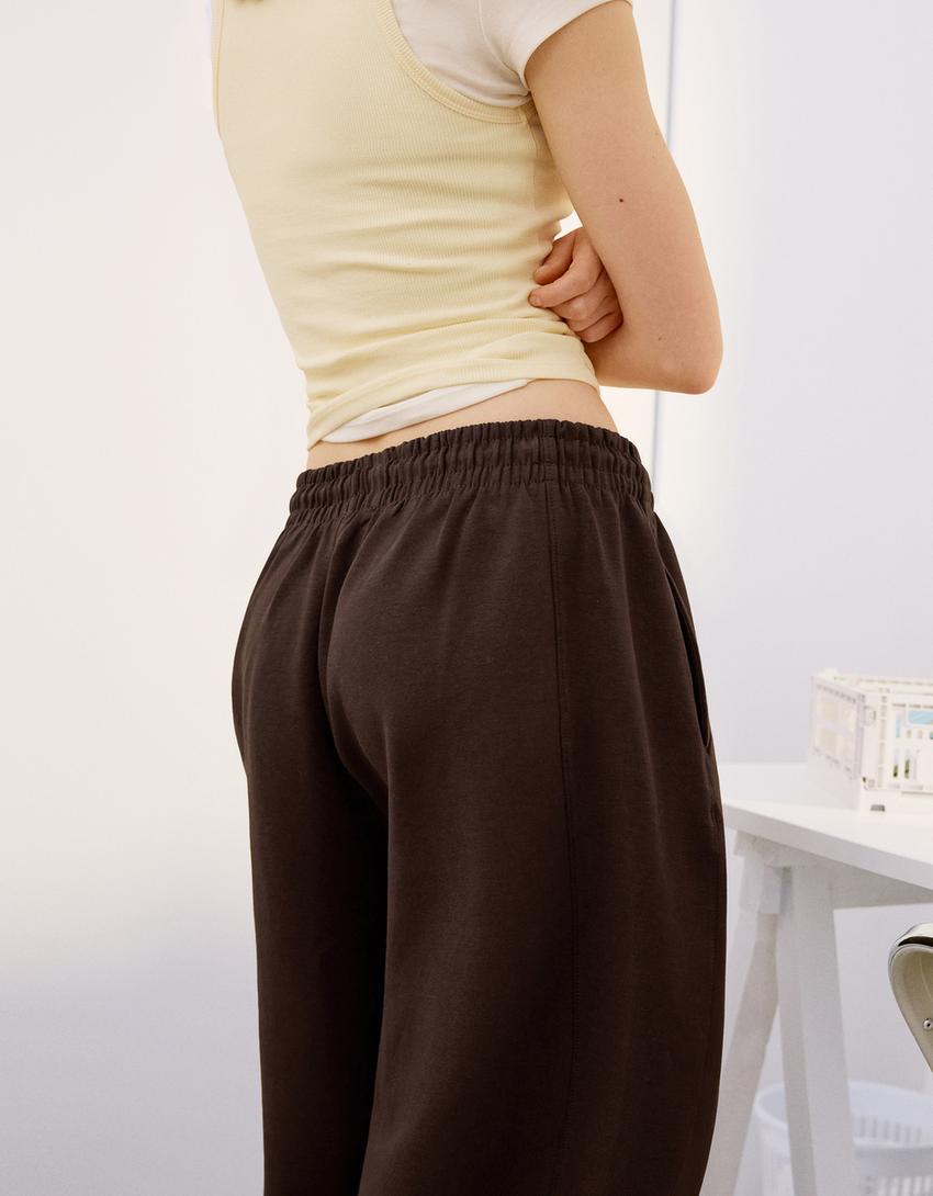 Pantaloni in felpa barrel-Marrone-1