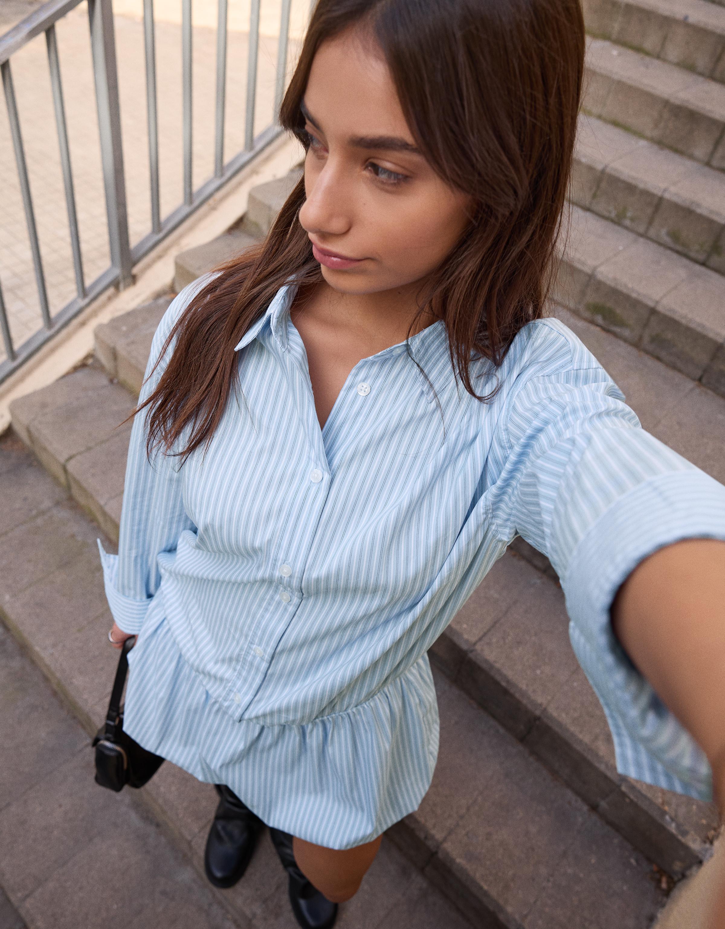 Balon kesim mini gömlek elbise - Görsel 11