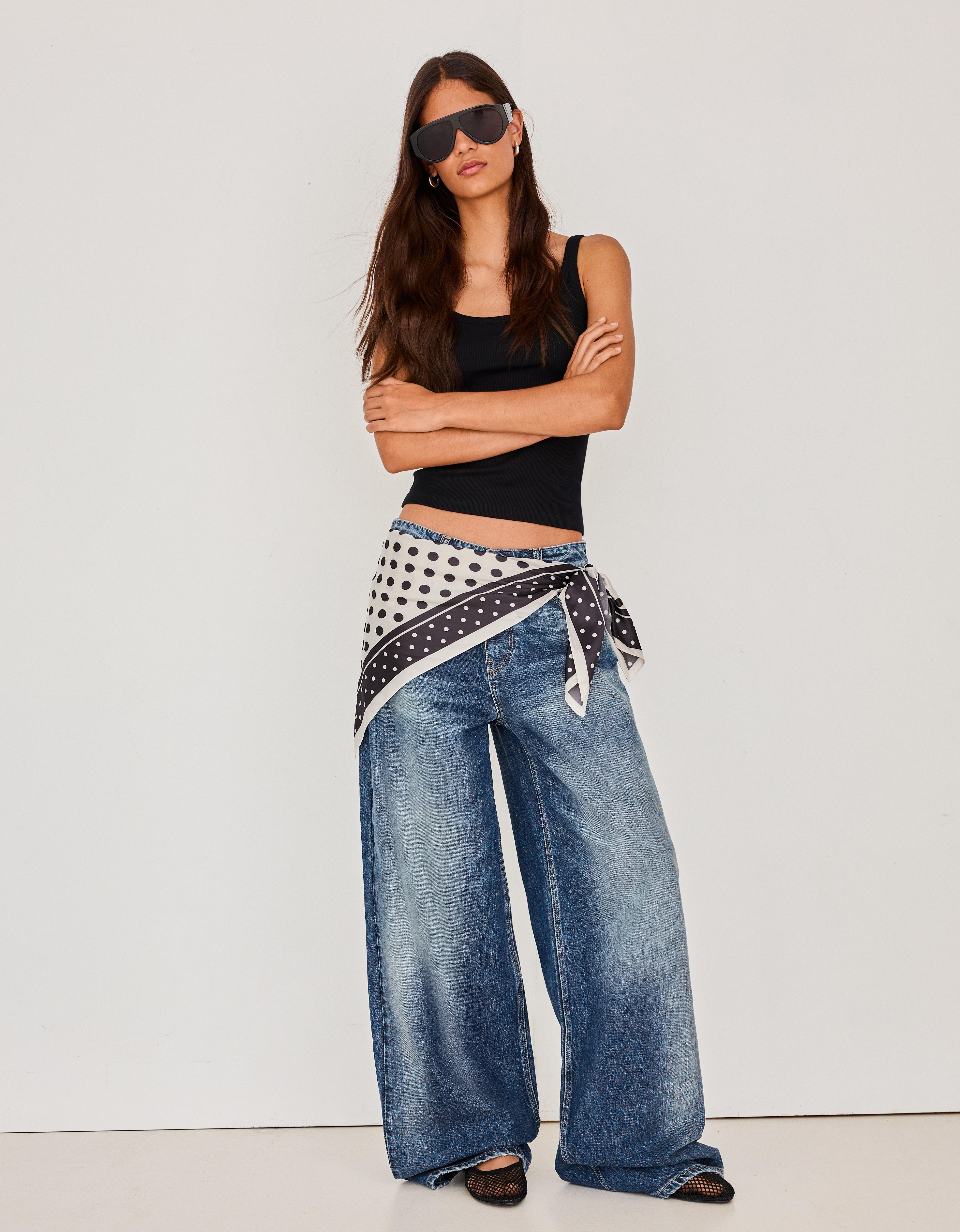 Vintage wash wide-leg high-waist jeans — Blue