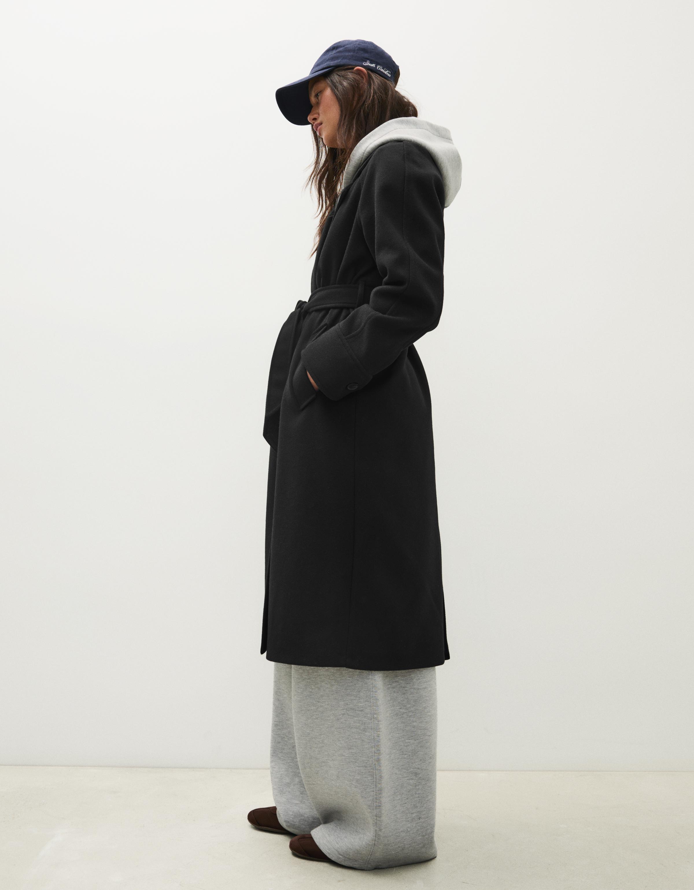 Long soft belted coat — Black