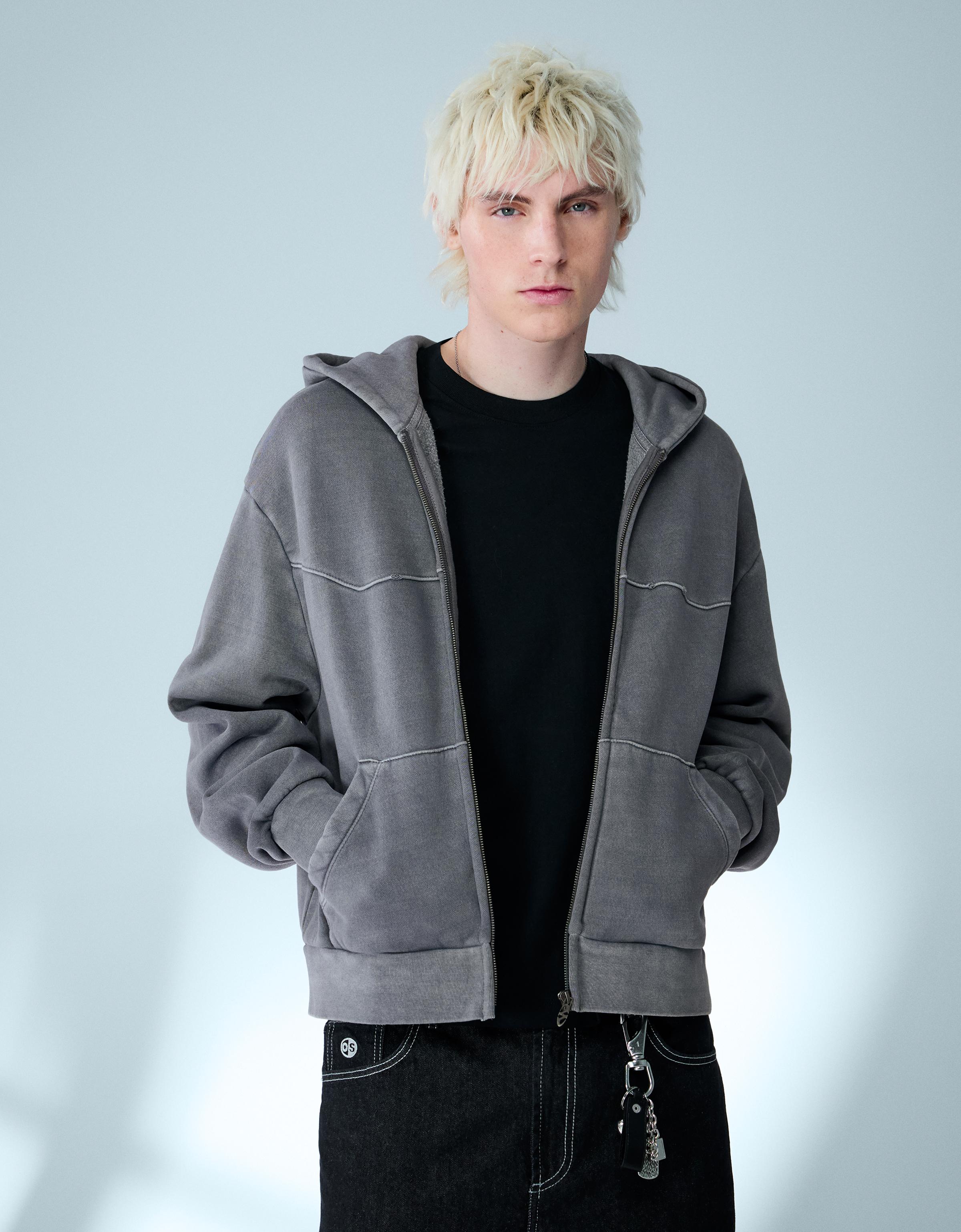 Boxy crop zip-up sweatshirt — Grey