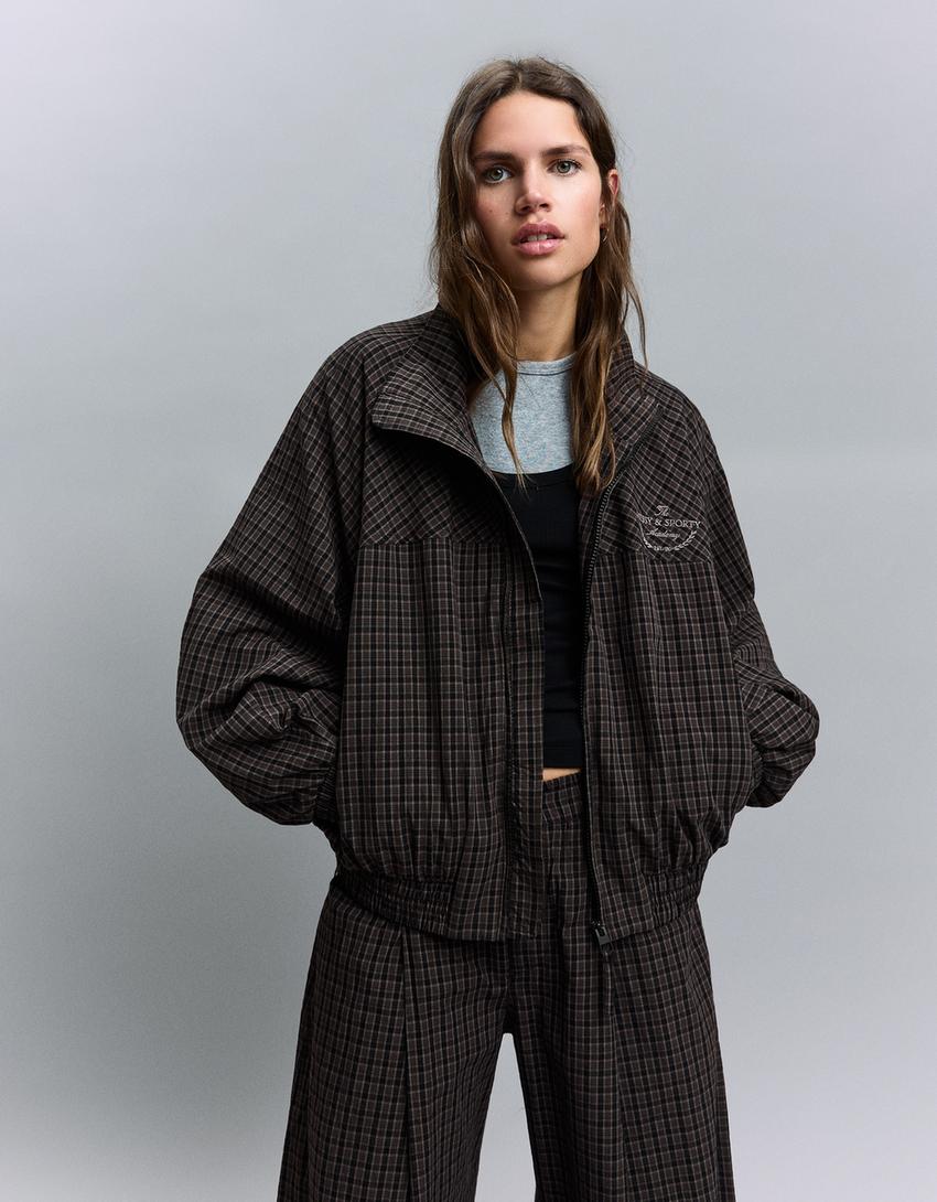 Check print jacket-Dark grey