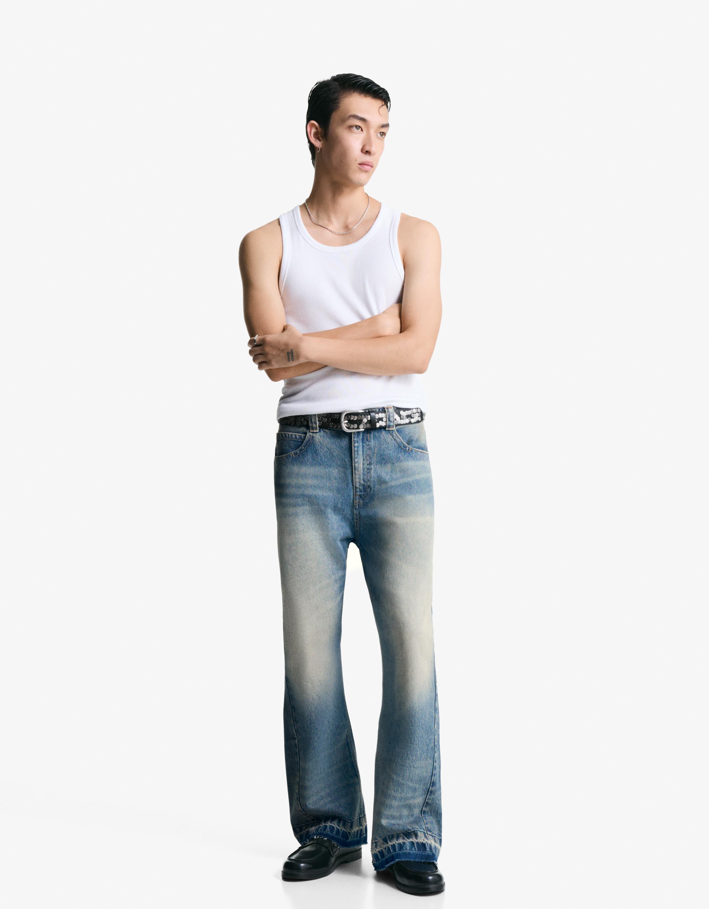 Bershka Baggy-Jeans Schlaghose Herren 40 Ausgewaschenes Blau