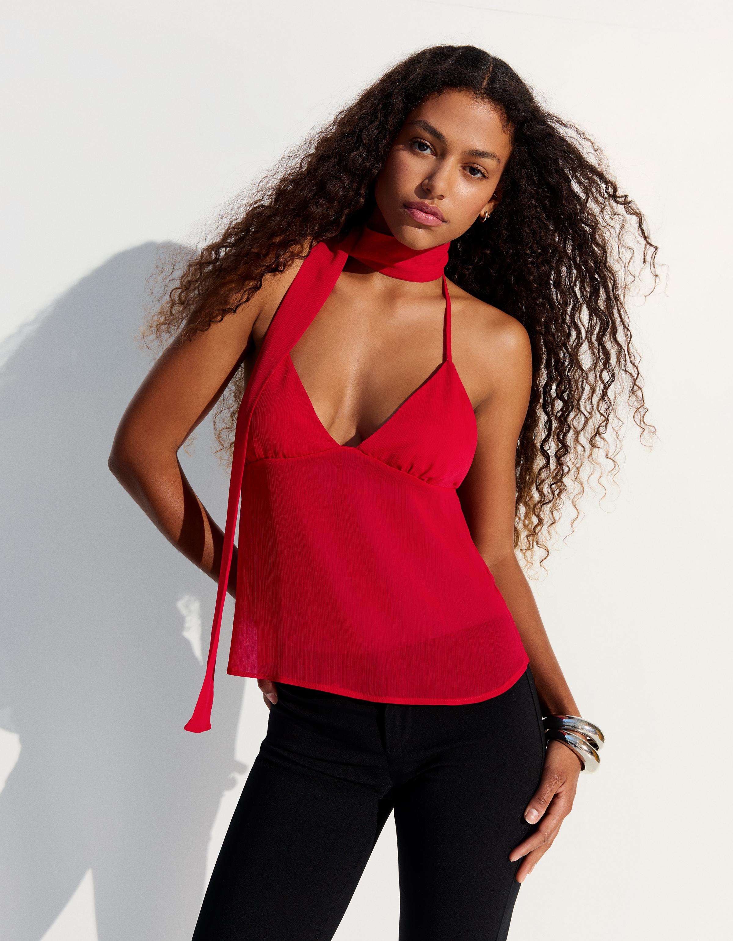 Top Tirantes Con Pañuelo Mujer L Rojo