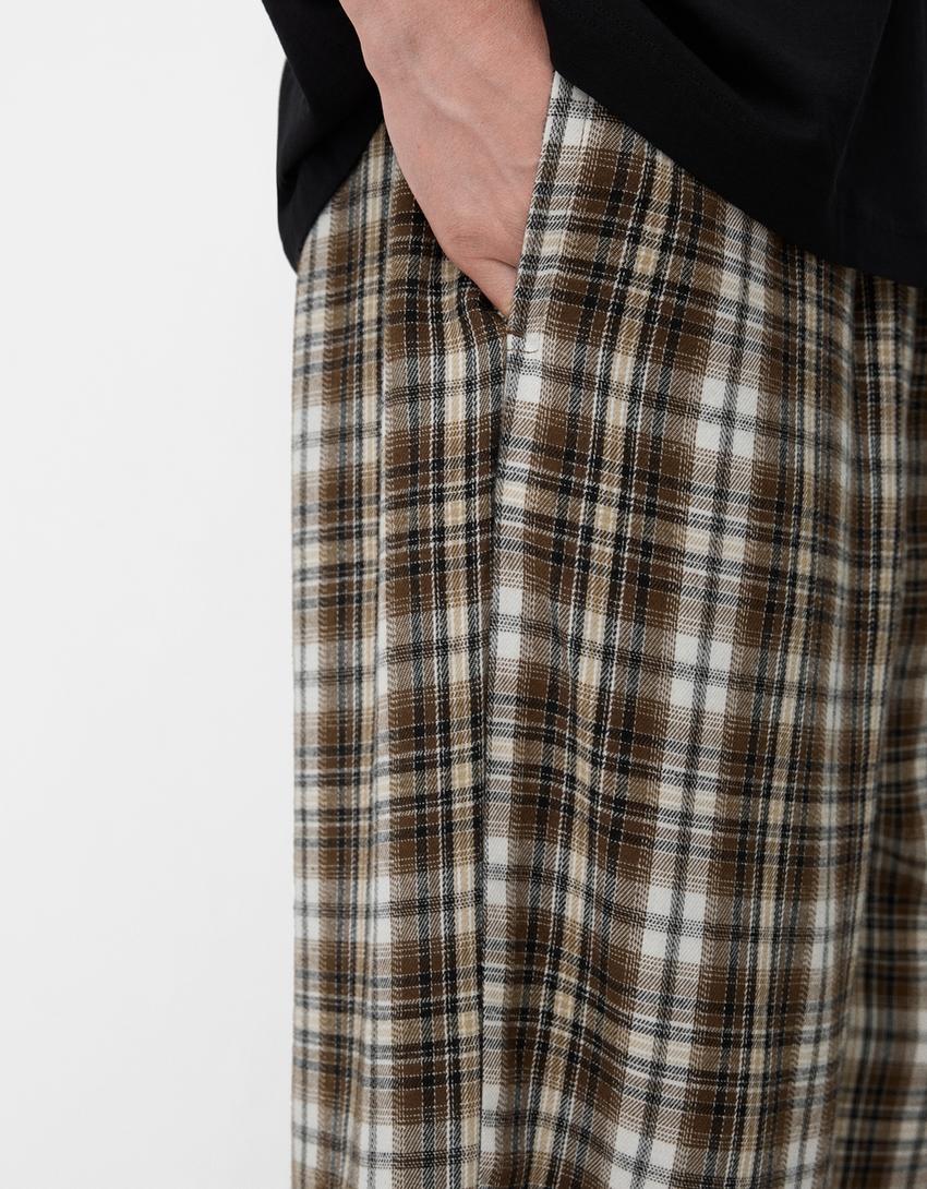 Calças direitas aos quadrados-Marrom-5