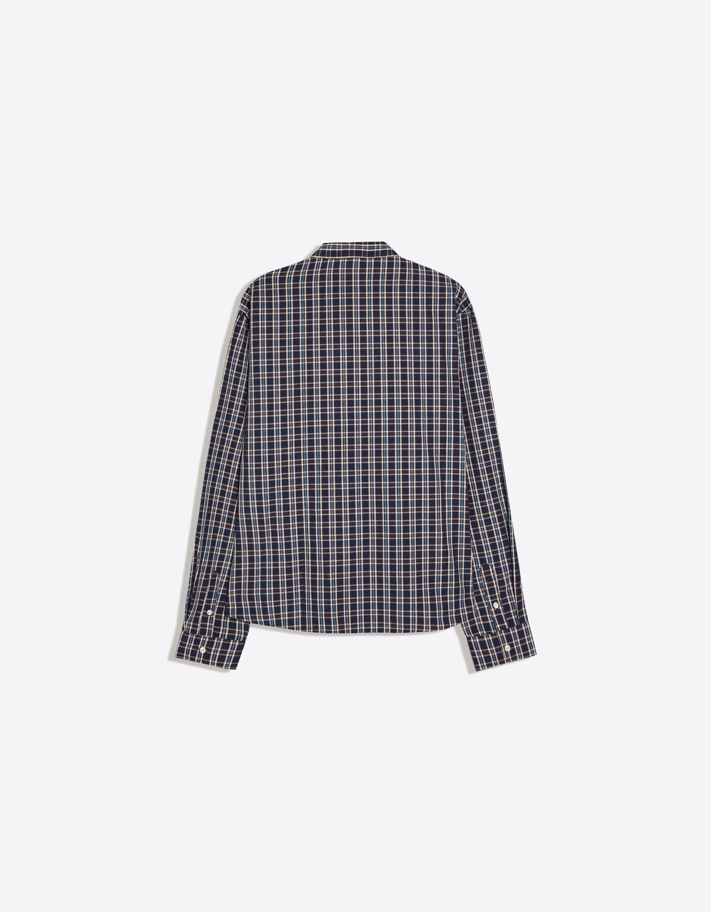 Long sleeve embroidered check shirt — Navy
