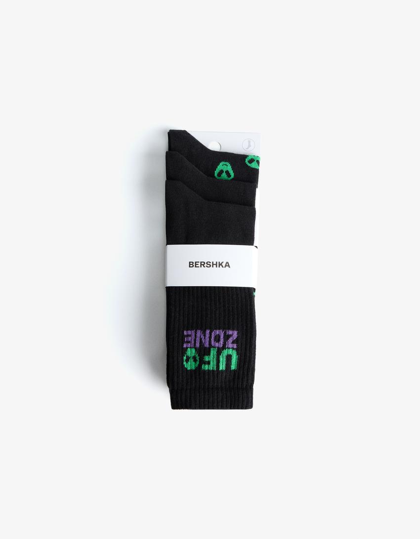 Pack 3 pares de meias estampado-Preto