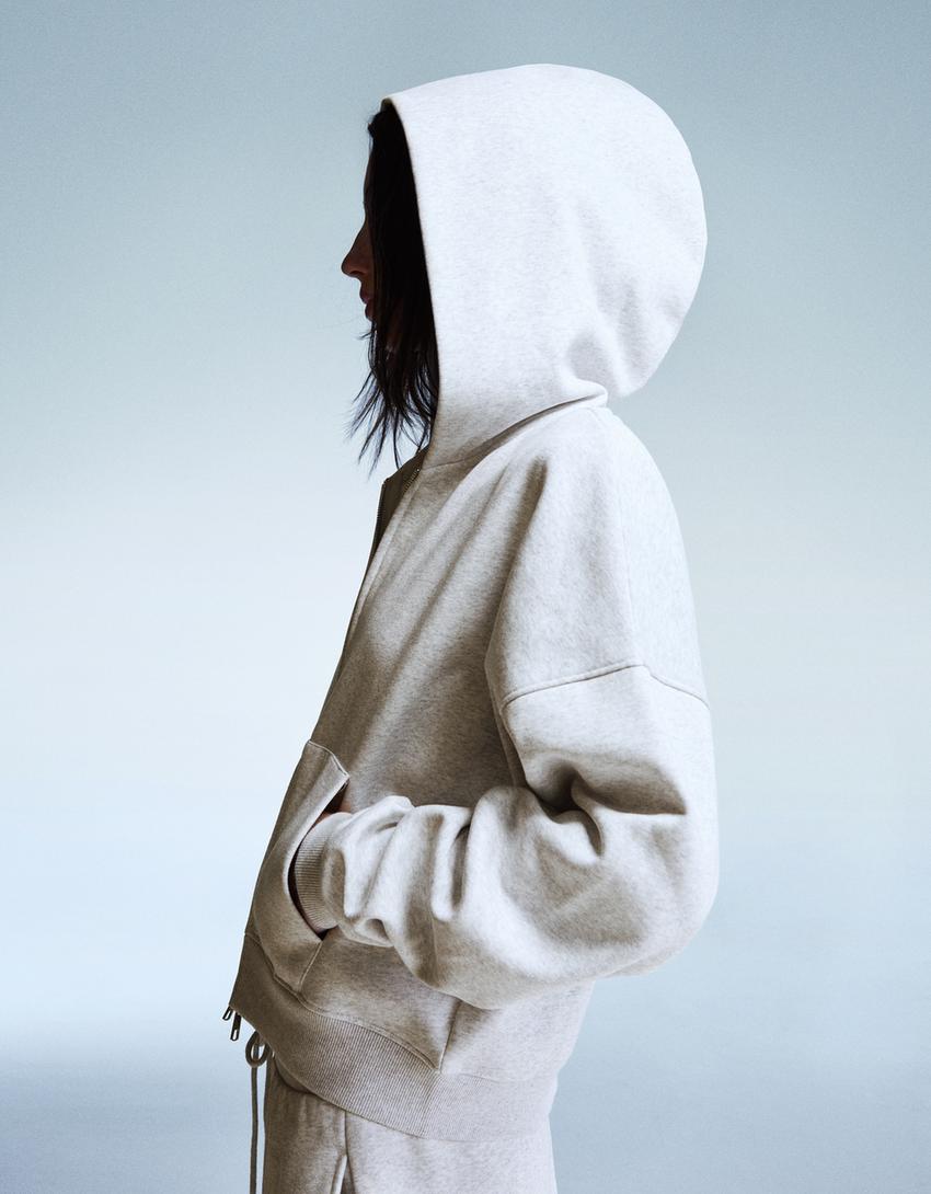 Sweatshirt fecho de correr oversize capuz-Cinza-0