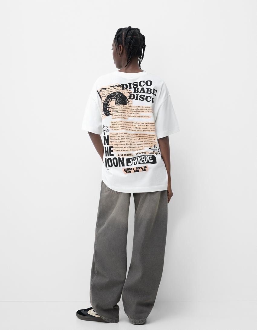 T-shirt manches courtes oversize imprimé-Écru-1