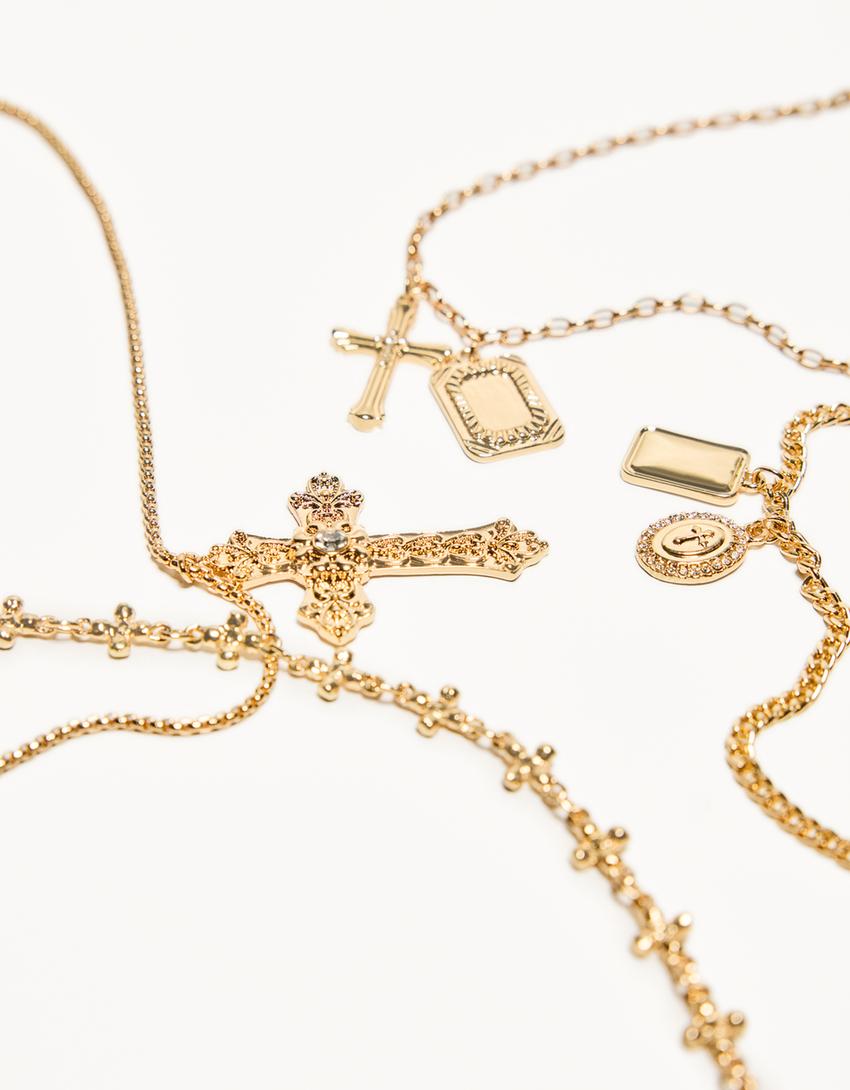 Pack of 4 pendant necklaces-Gold
