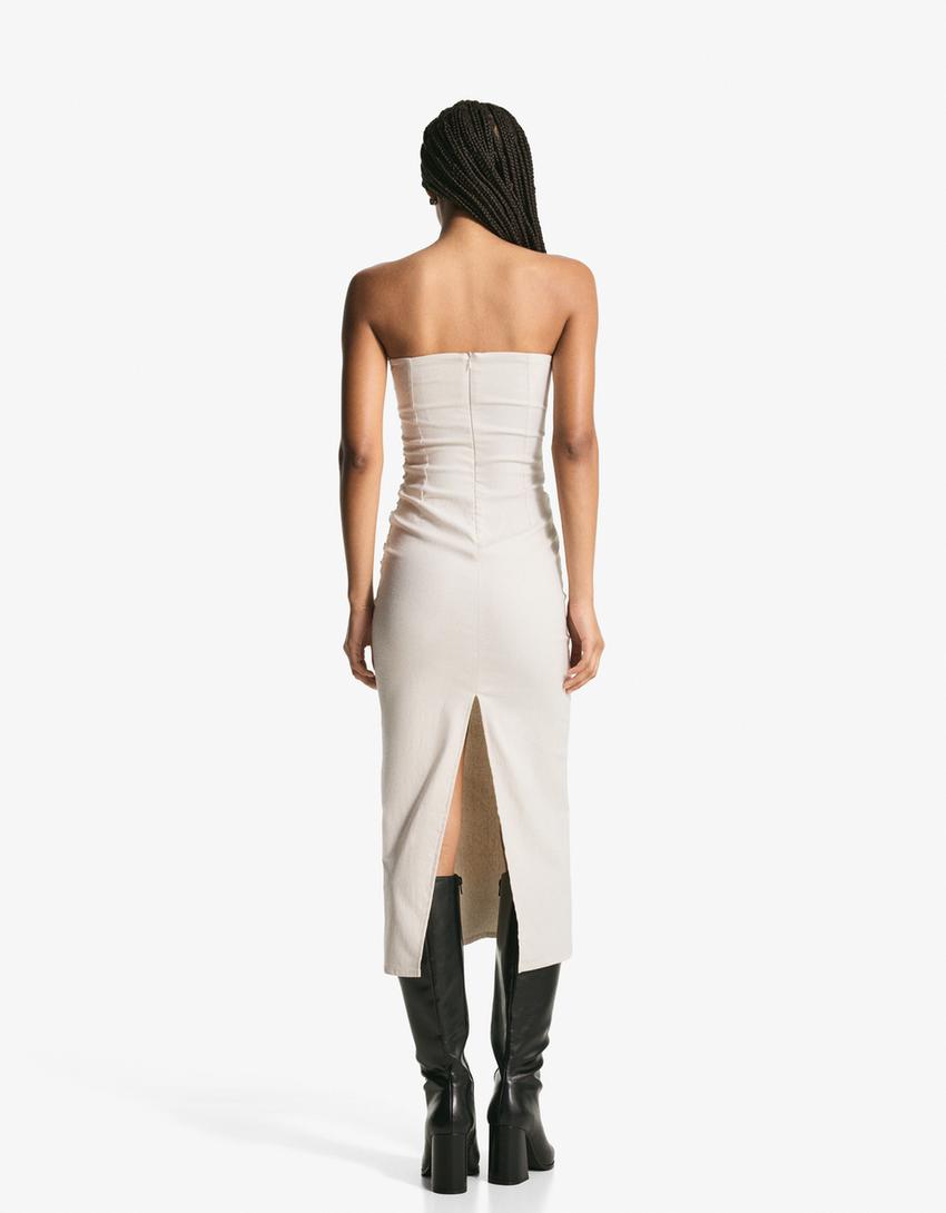 Bengaline bandeau midi dress-Brown