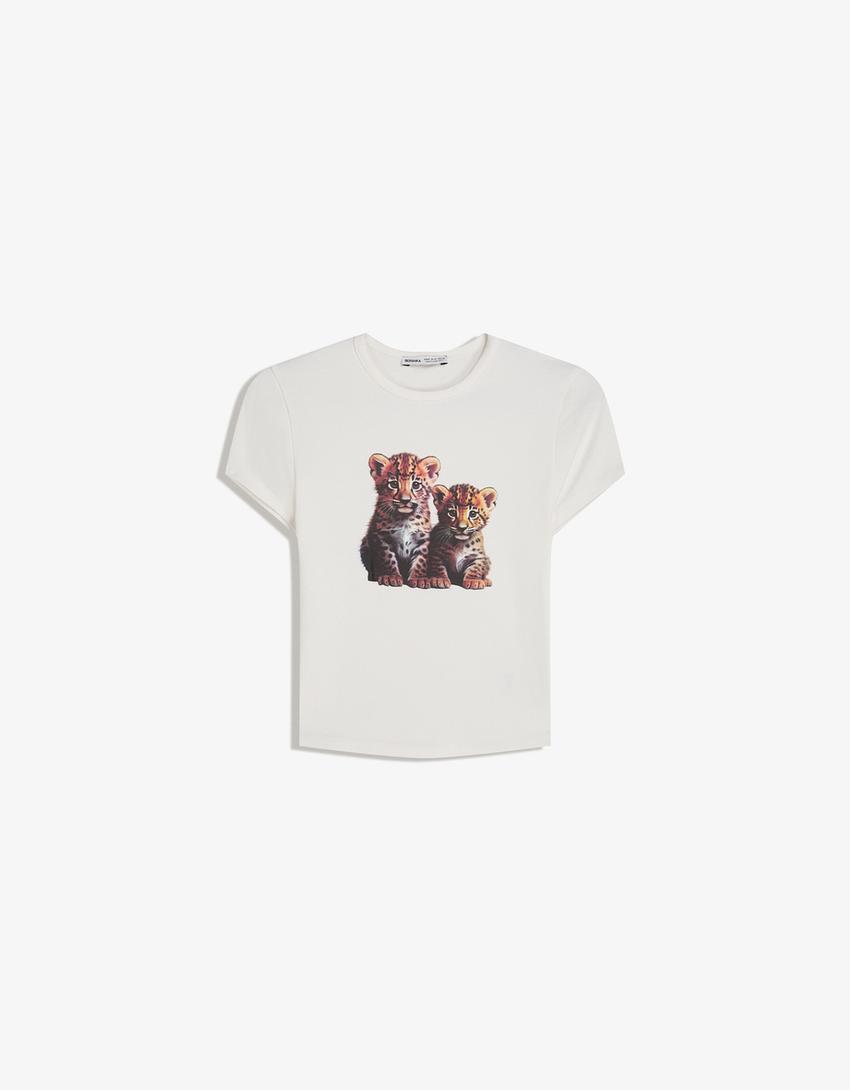 Camiseta manga corta print-Crudo