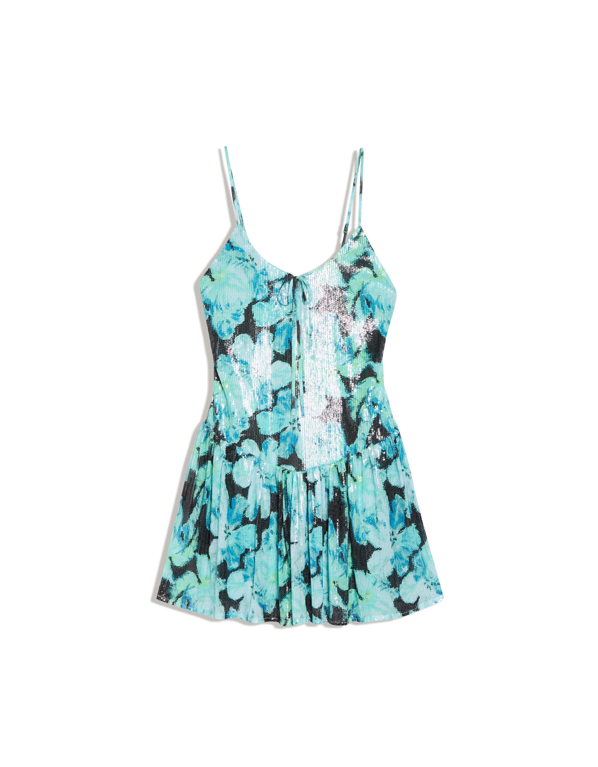 Strappy sequin mini dress with flared skirt — Turquoise