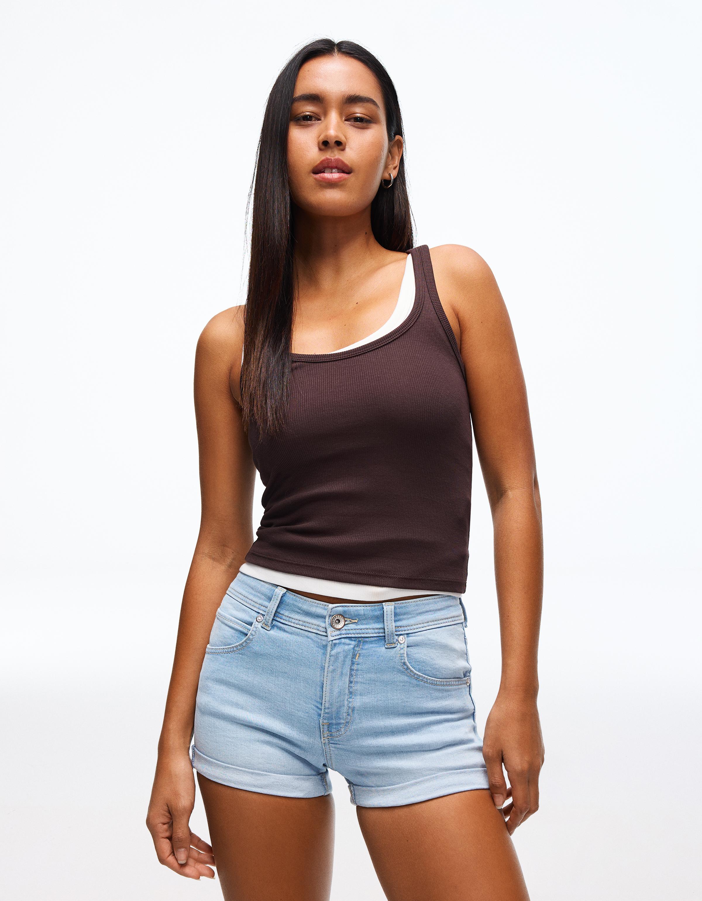 Roll-up denim shorts