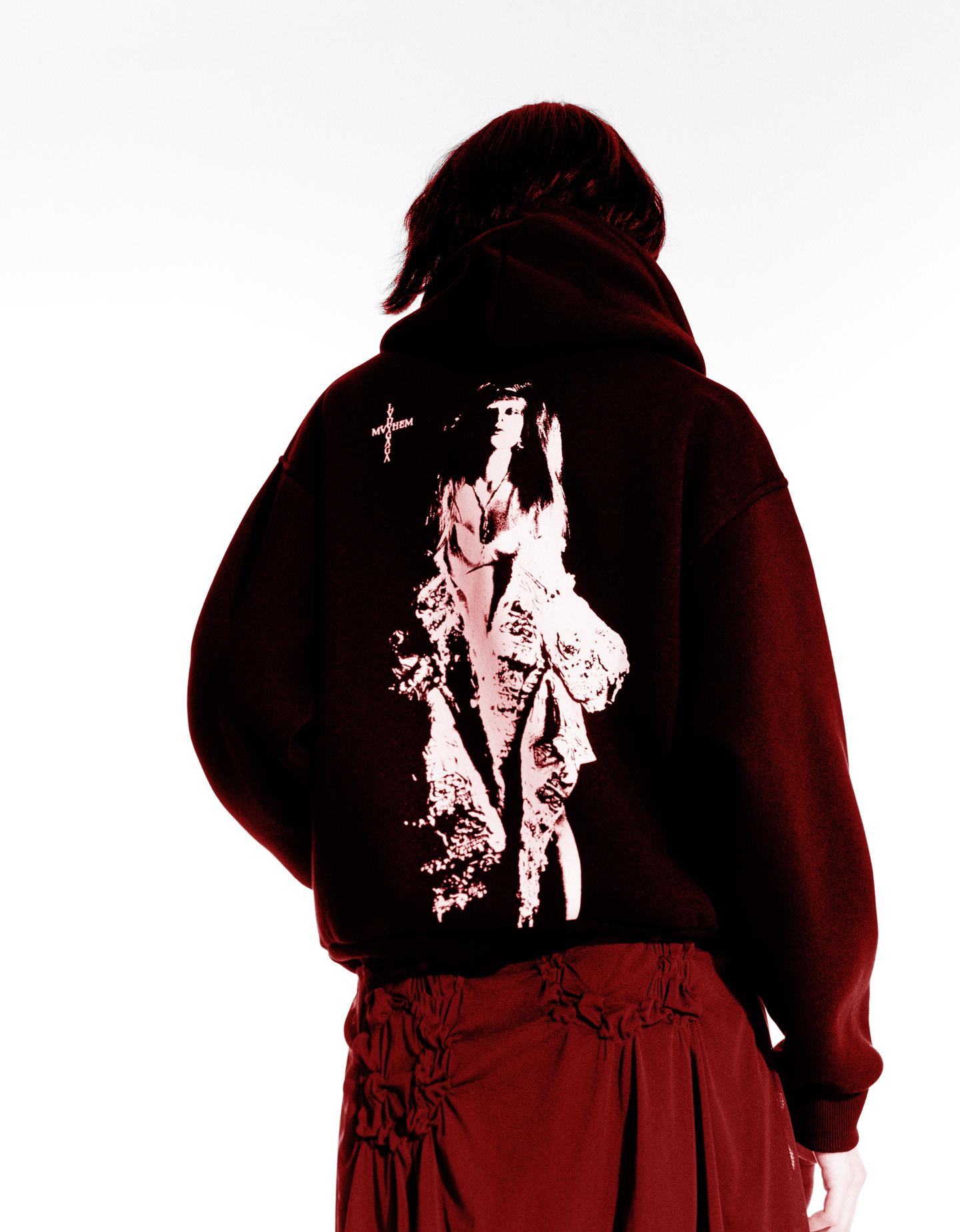 Bershka bluza lady gaga z kapturem i nadrukiem czarny