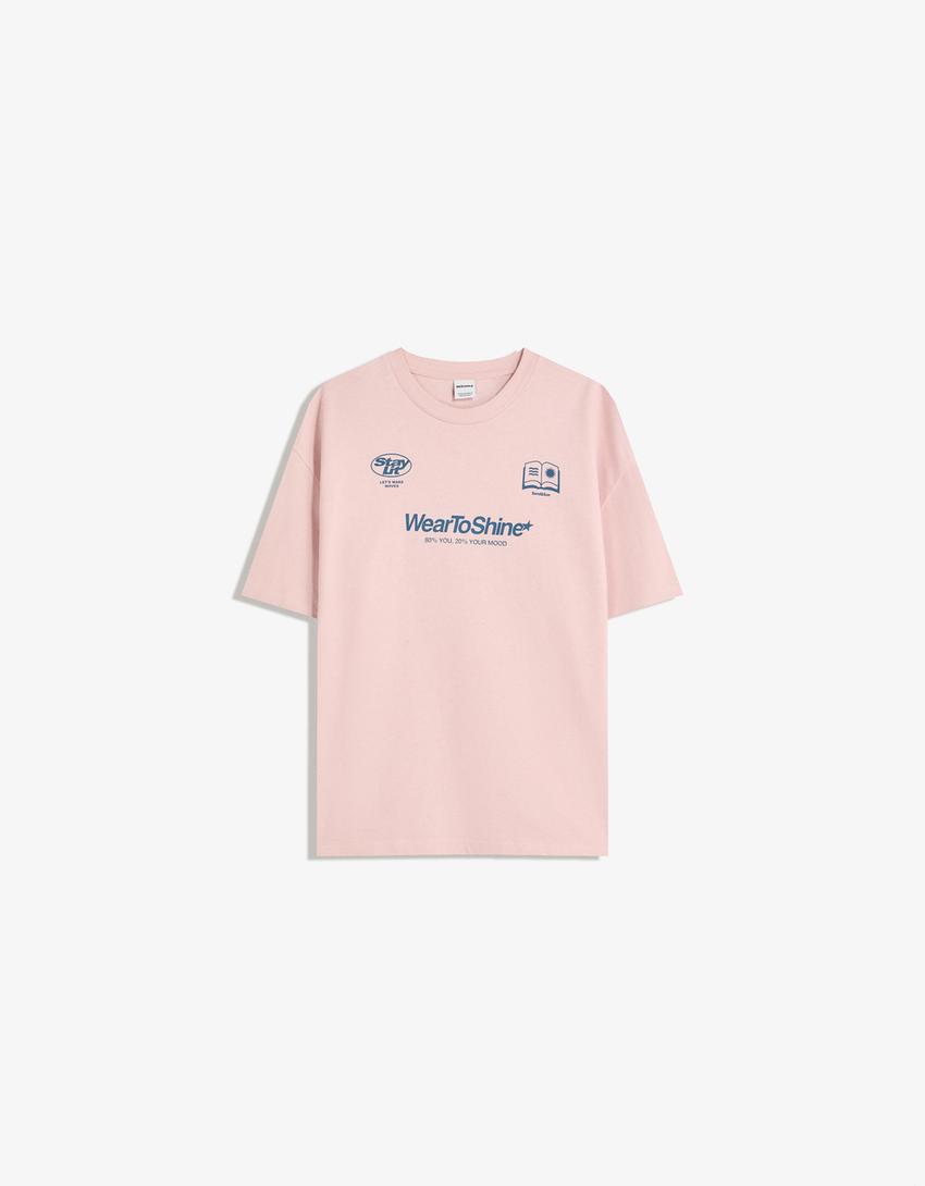 Short sleeve T-shirt with print-Pink-4