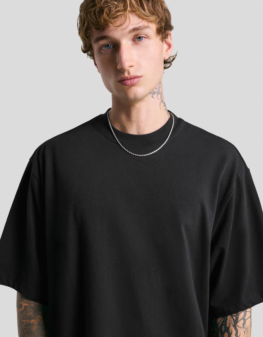 Camiseta manga corta felpa-Negro