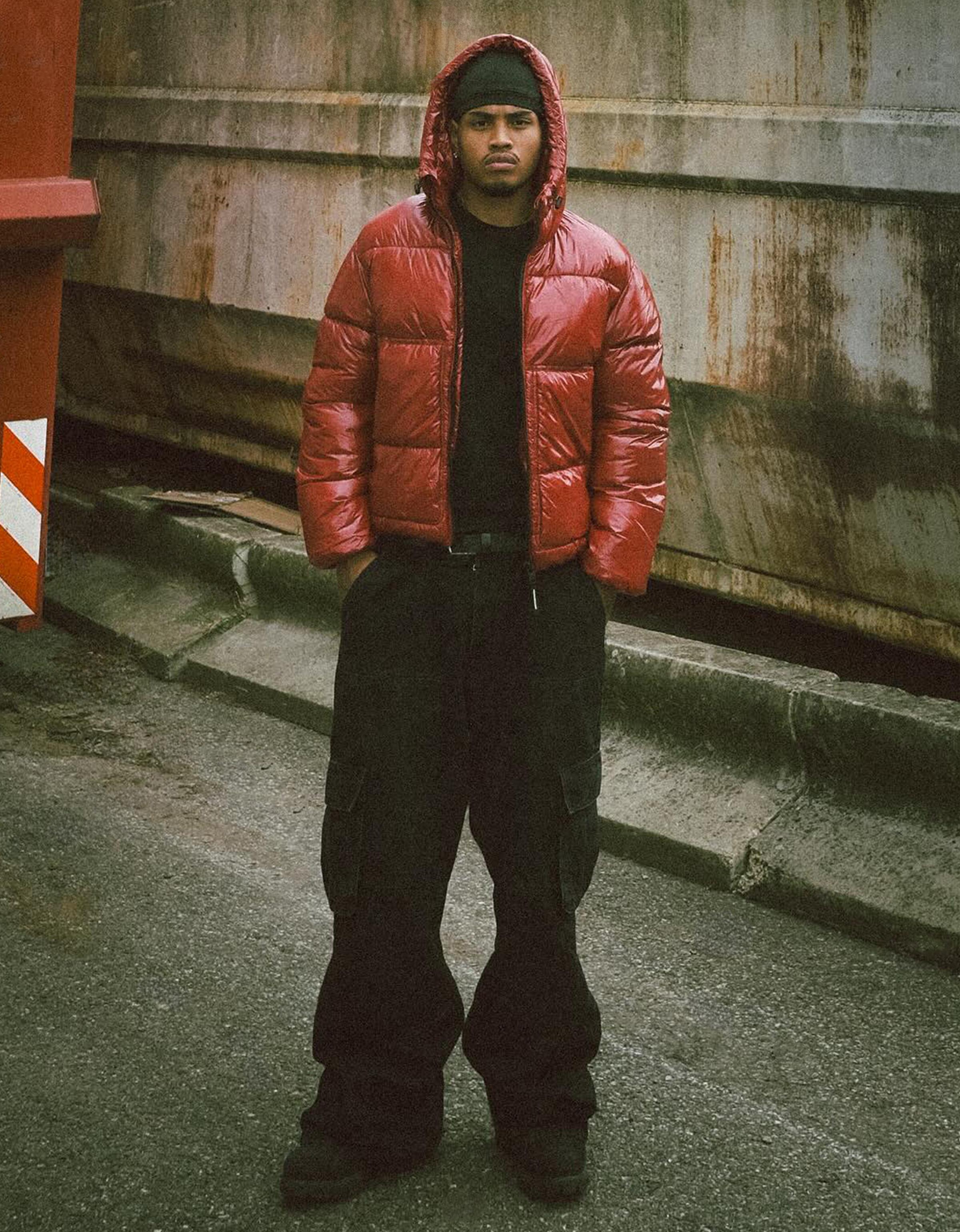 Hooded puffer jacket — Red
