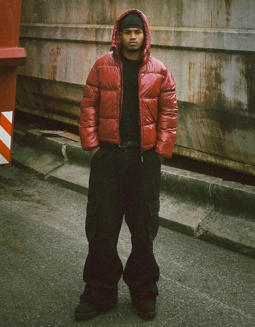 Puffy-Jacke mit Kapuze-Rot