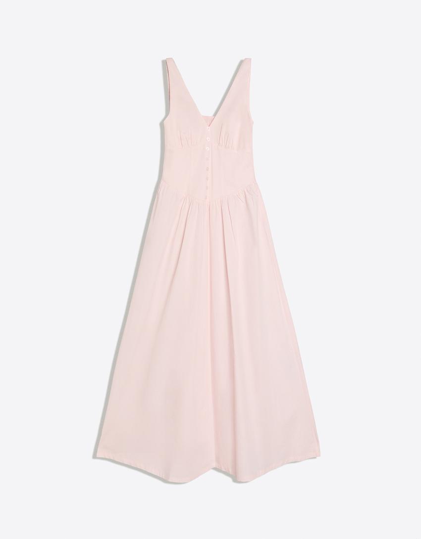 Button-up poplin midi dress-Pink