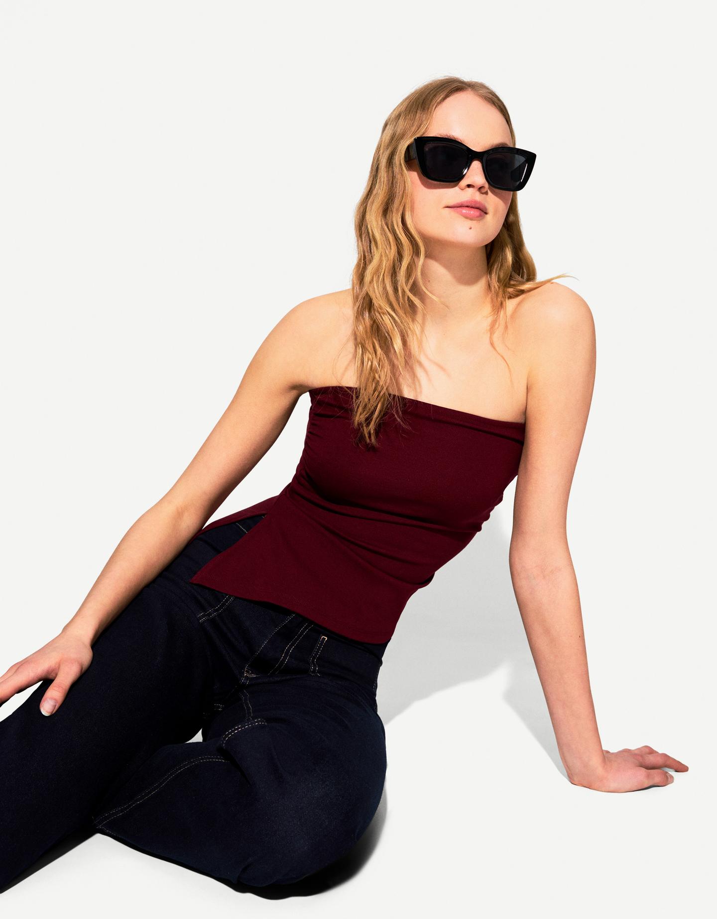 Bershka Bandeu-Top Mit Raffungen Damen M Bordeaux günstig online kaufen