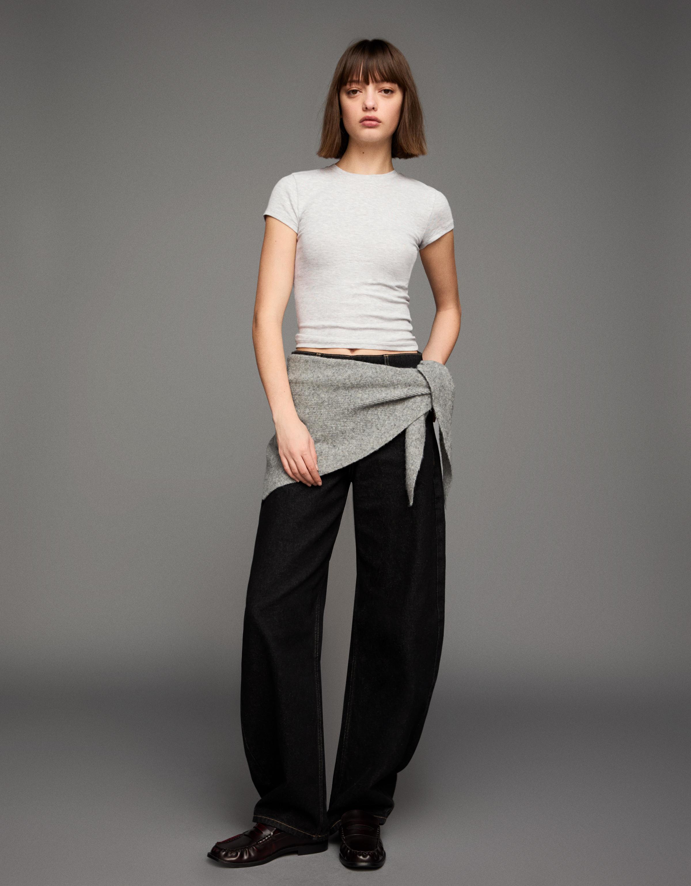 Bershka T-Shirt Rundausschnitt Damen Xs Grau