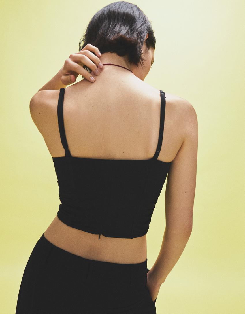Top corset froncé-Noir