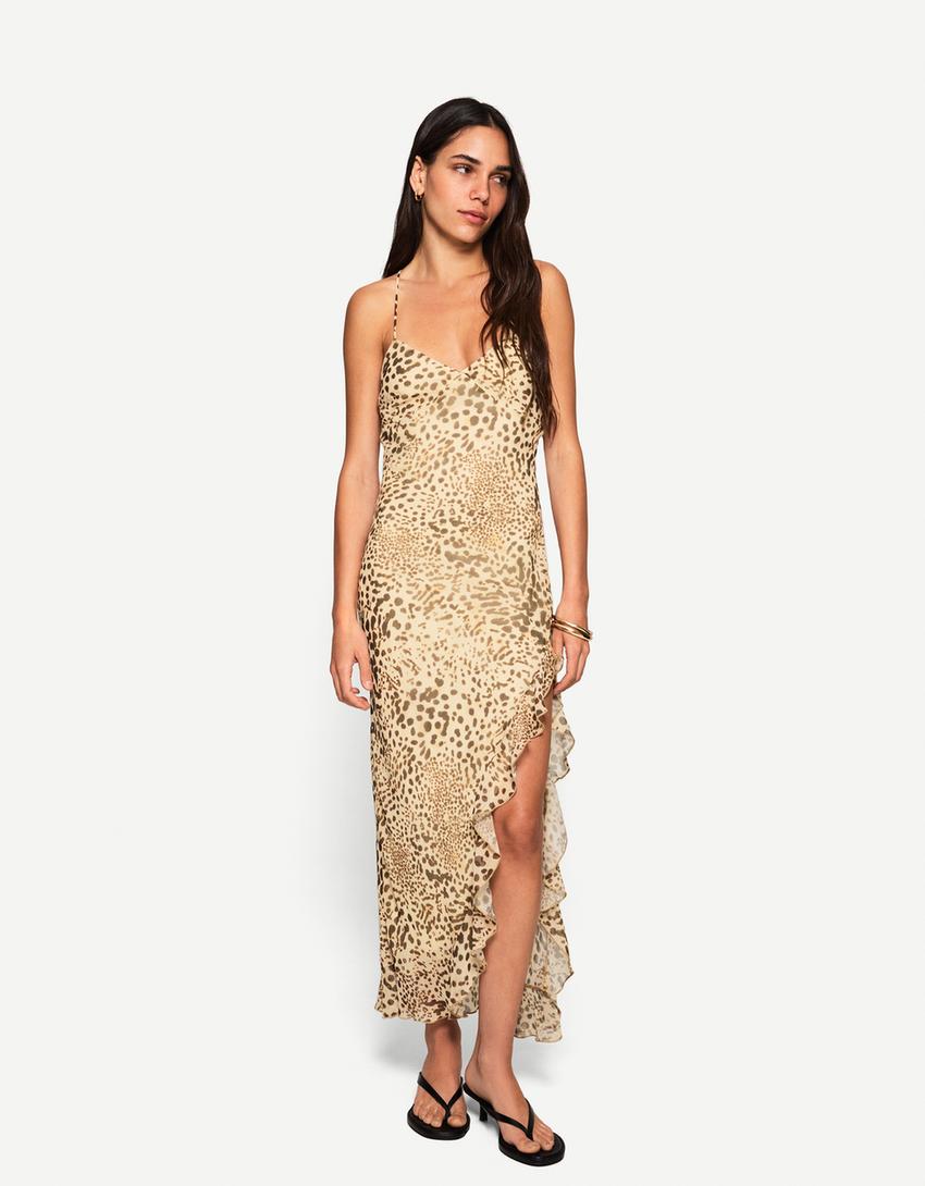 Robe midi à imprimé animal-Multicouleur-0