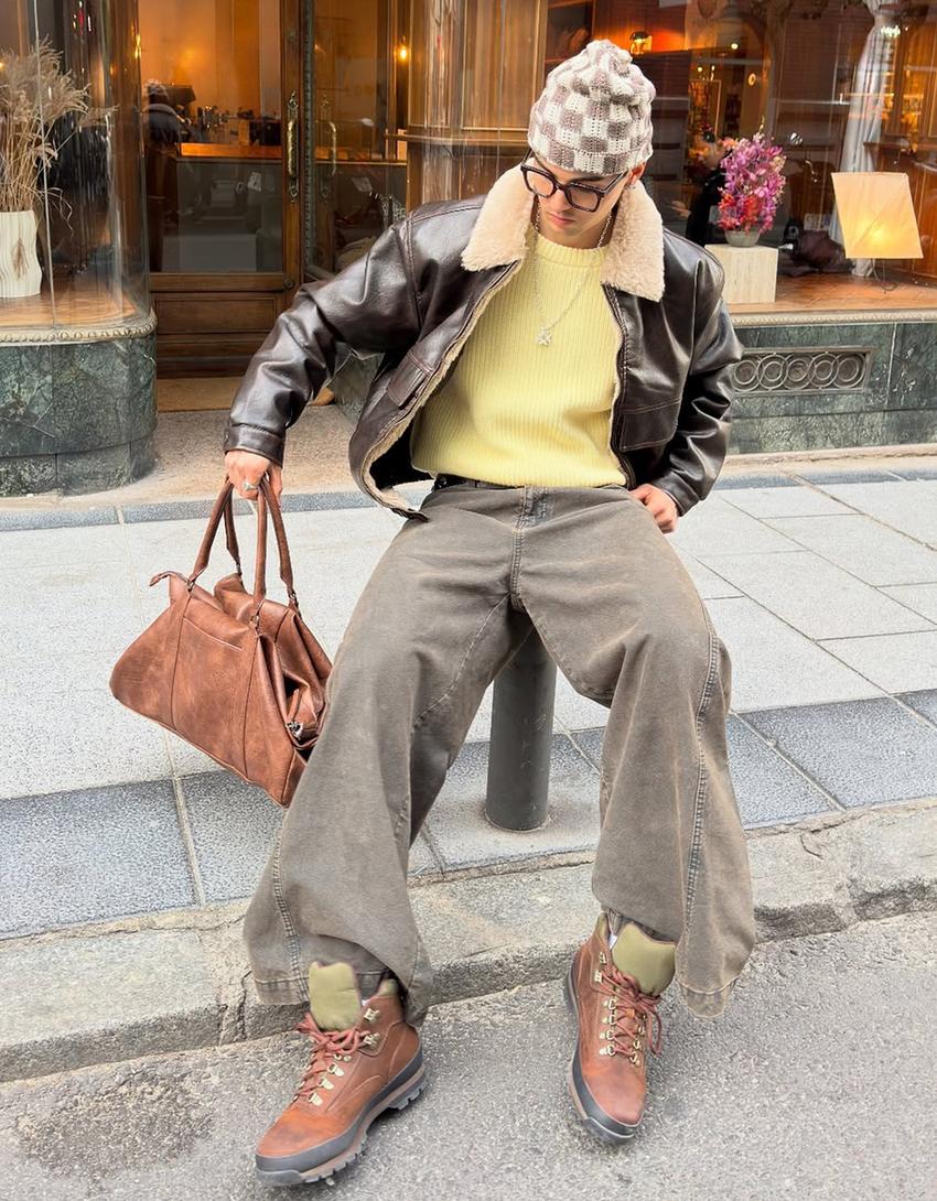 Leather effect jacket-Brown