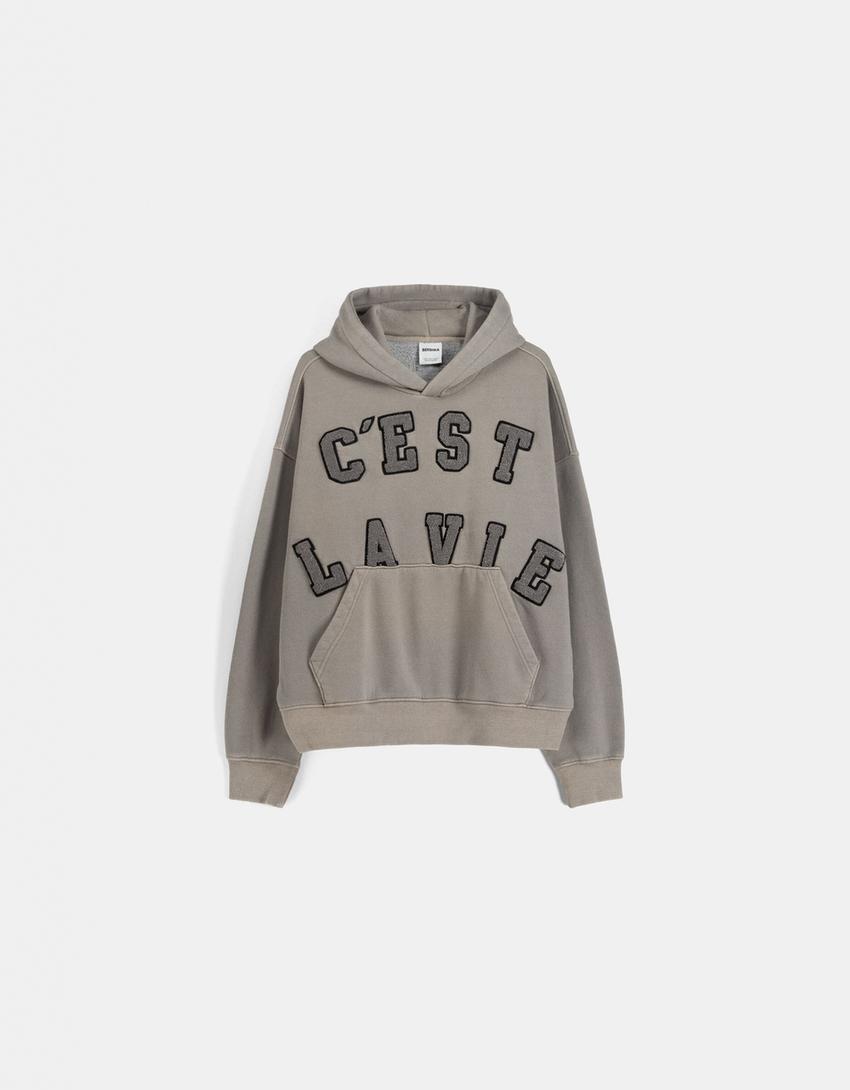 Boxy fit hoodie with patches-Grey