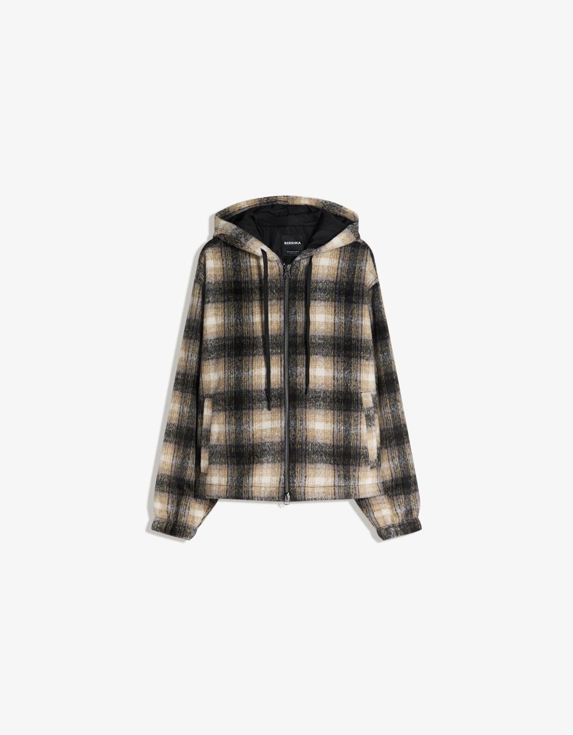 Giubbotto Boxy fit a quadri con cappuccio