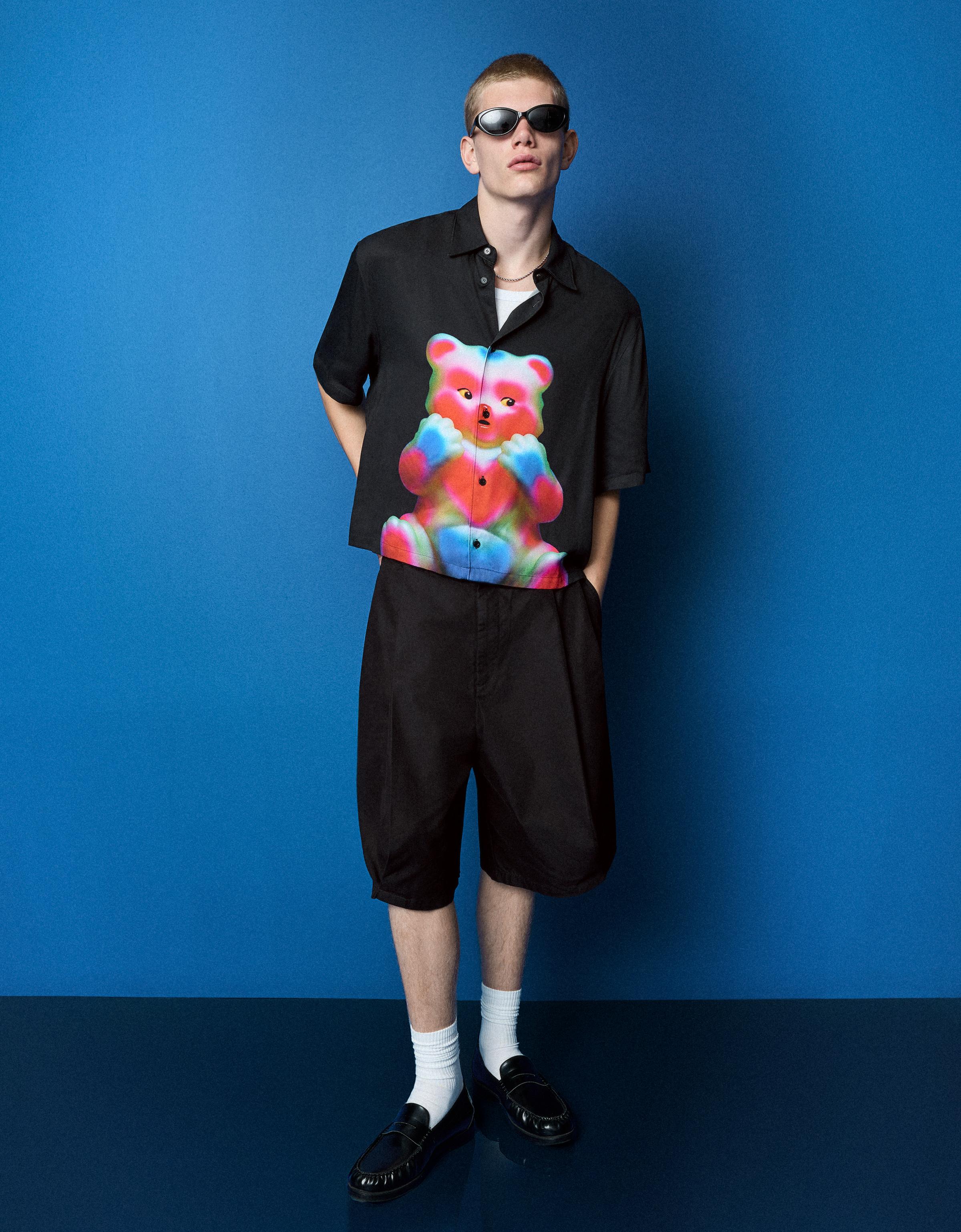 Bershka Camisa Manga Corta Boxy Rafaela Mascaro Hombre L Negro