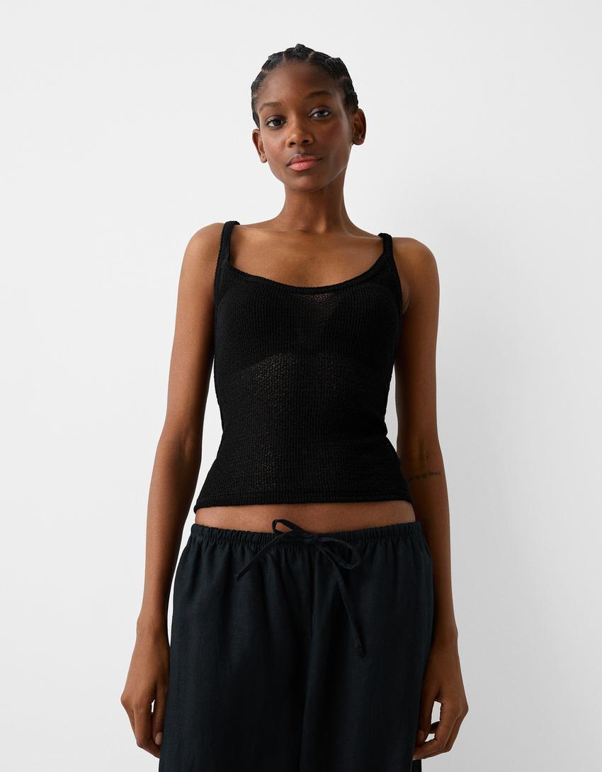 Strappy rustic top-Black-2