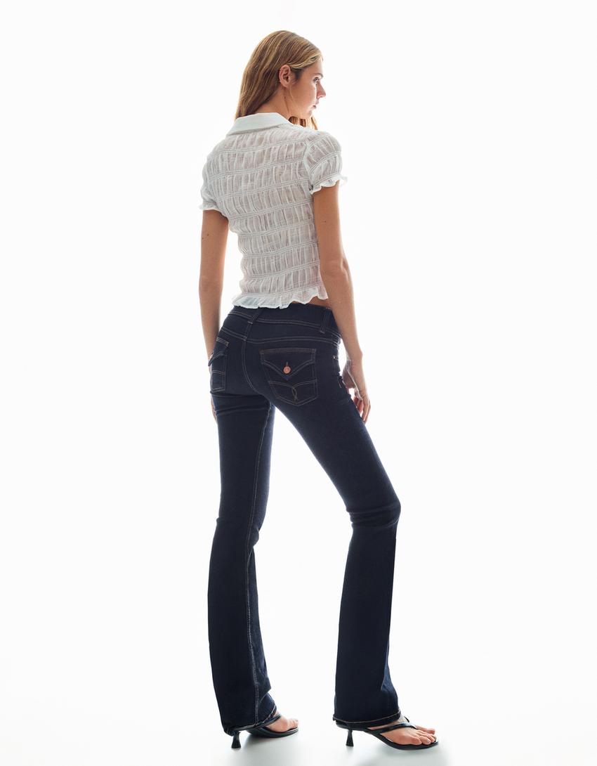 bootcut jean düşük bel flepli-Mavi