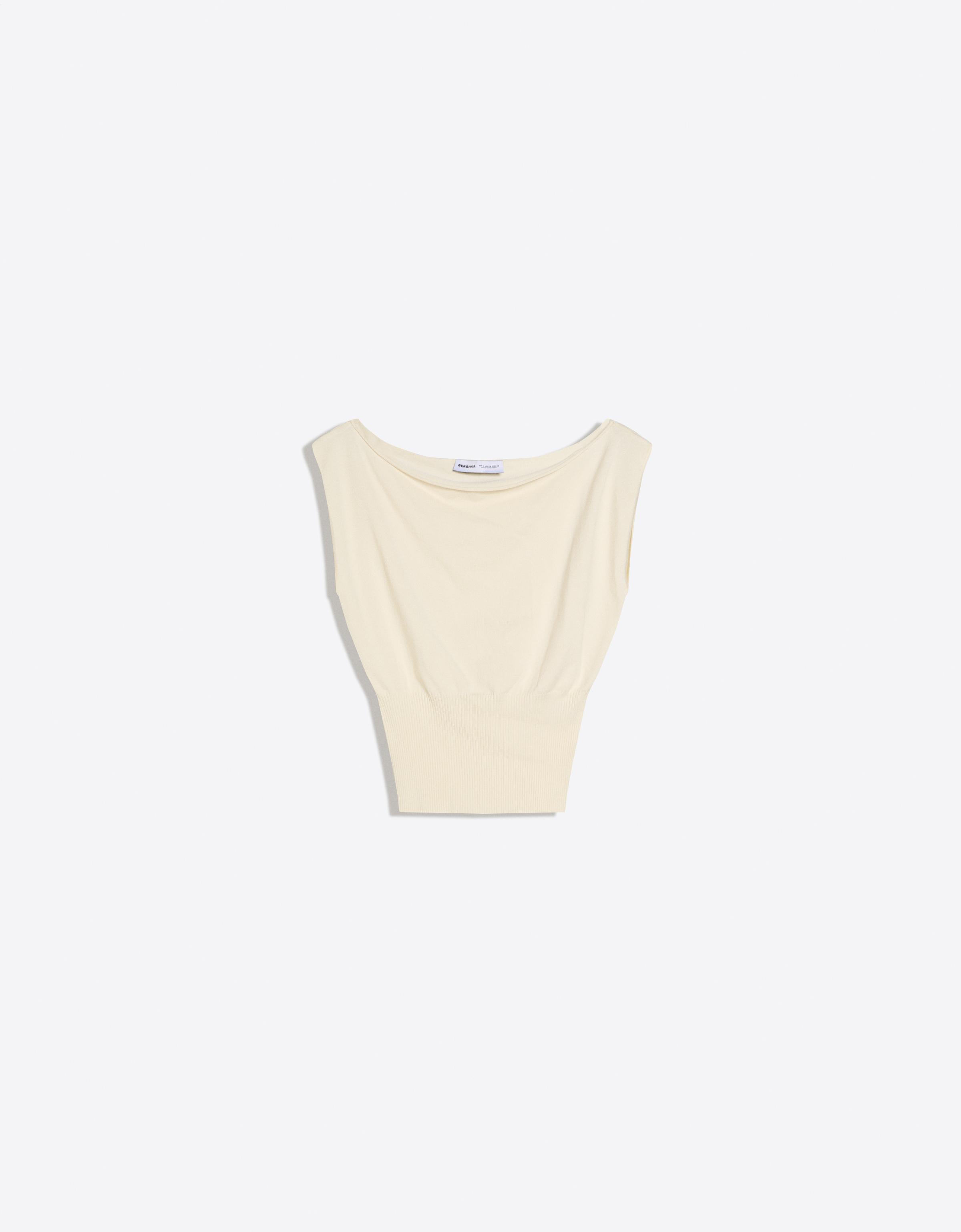 Knit boat neck top — Cream